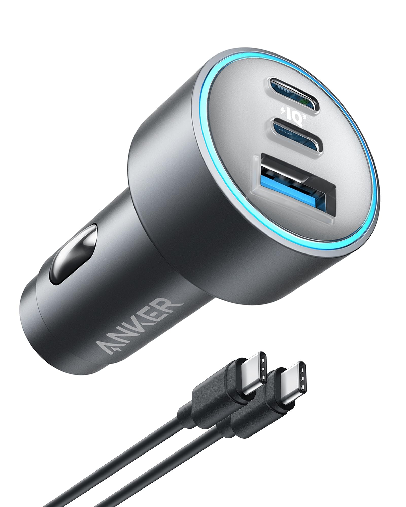 Anker 67W 3-Port USB-C Car Charger with PIQ 3.0 Fast Charging - Compact 535 Car Adapter for iPhone 15 Series, Galaxy S23, MacBook Pro, iPad Air & More (Includes USB-C Cable) | Perfect for Road Trips, Commuting & Multi-Device Charging On-The-Go