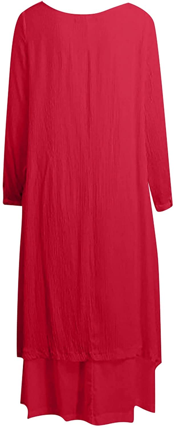 Women's Plus Size Cotton Linen Boho Dress - Long Sleeve Loose Caftan Beach Cover Up with Irregular Hem | Perfect for Summer Vacation, Poolside Lounging & Casual Outings