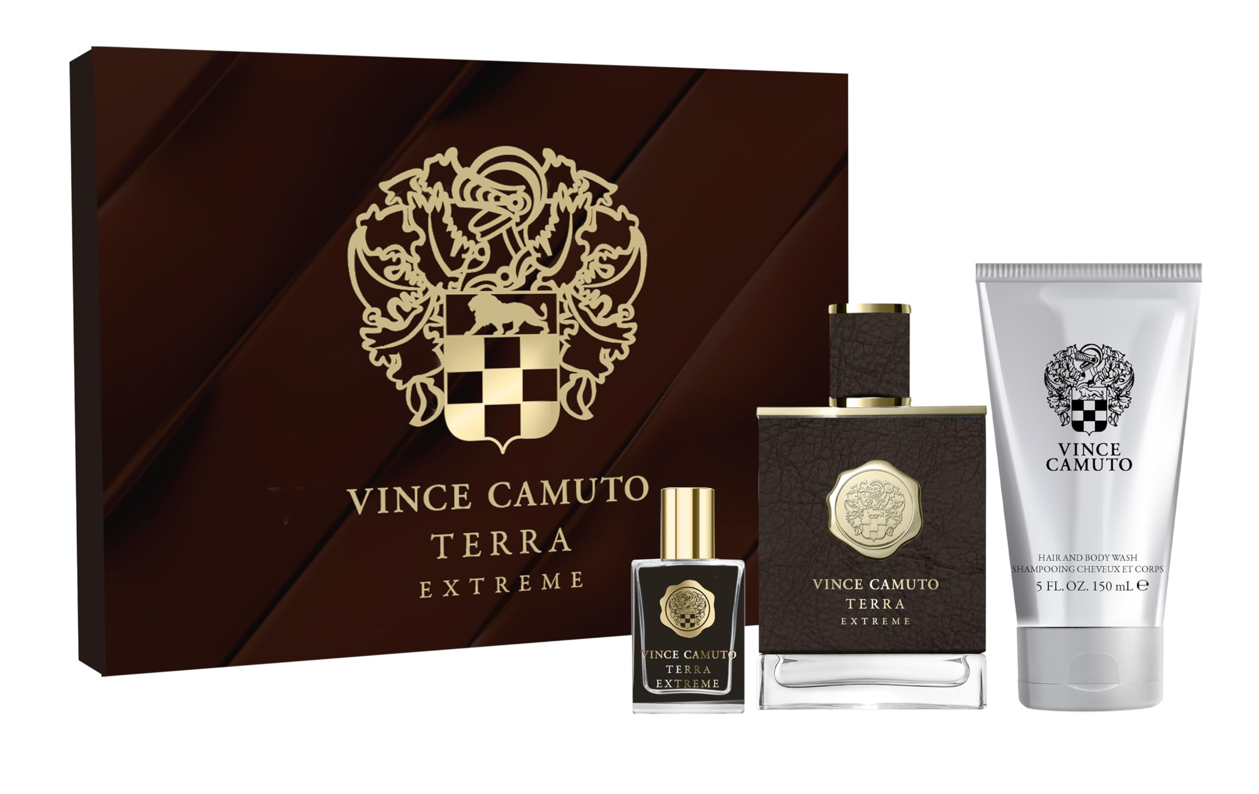 Vince Camuto Terra Extreme 3-Piece Men's Gift Set - Warm Woody Oriental Cologne, Eau de Toilette 3.4oz + Travel Size 0.5oz + 5oz Hair & Body Wash - Perfect Christmas Gift for Him, Birthday Present, Anniversary, Valentine's Day & Special Occasions