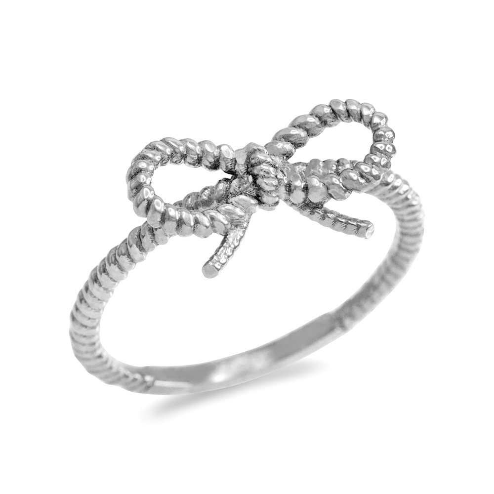 10K White Gold Twisted Rope Bow Tie Ribbon Ring - Modern Contemporary Wedding Band for Women, Perfect for Engagement, Anniversary & Special Occasions