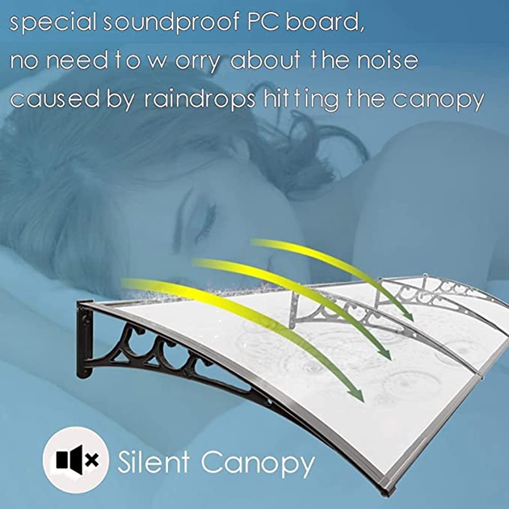 Clear Polycarbonate Door Canopy Awning 60x80cm - Waterproof Patio Cover, DIY Window Shelter with Low Noise Rain Protection for Home, Garden, and Outdoor Use