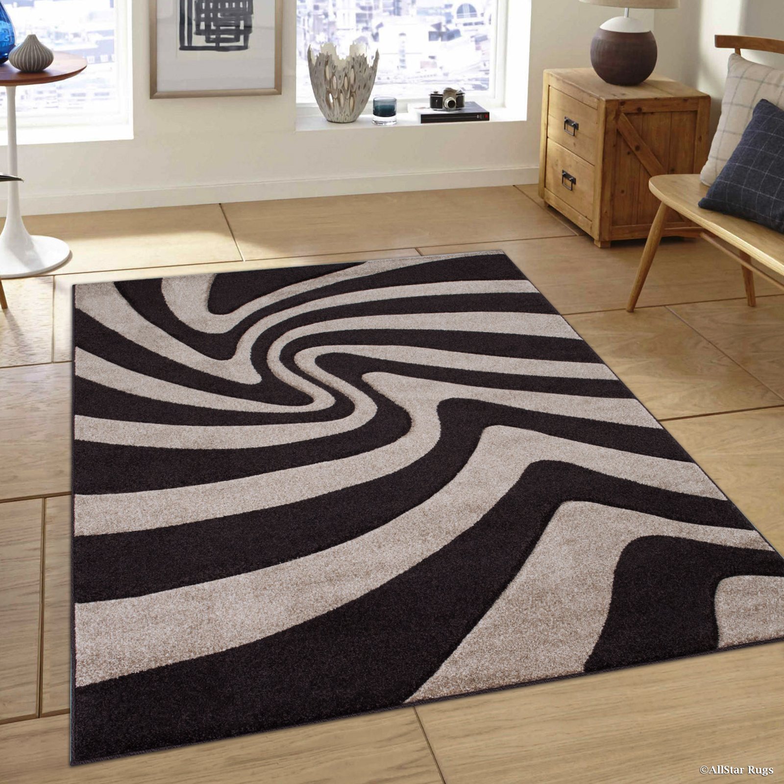 Allstar 5x7 Chocolate Modern Hand Carved Rectangular Accent Rug - Mocha Twisted Stripe Design (5'2