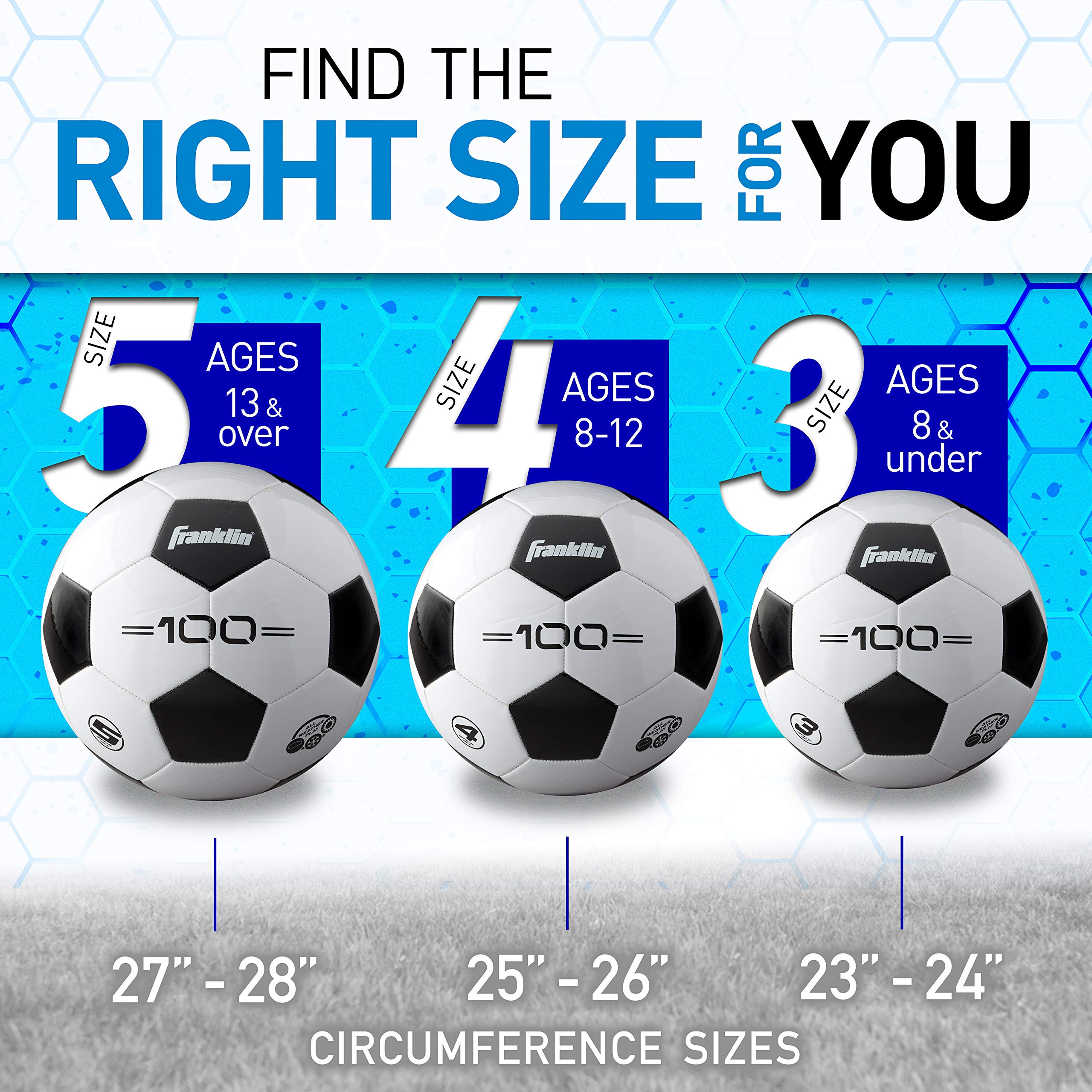 Franklin Sports Official Size Soccer Balls - Size 5 for Training, Games & Matches - Perfect for Youth, High School & Adult Soccer Players - Indoor & Outdoor Use