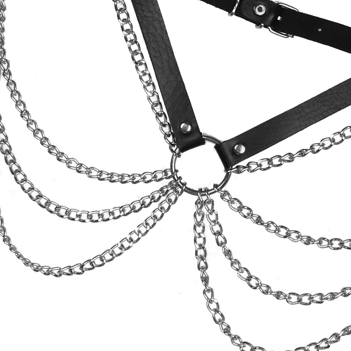Punk Waist Belt Body Chain - PU Leather Chest Harness with Metal O-Rings & Tassel Chains - Gothic Fashion Accessory for Women - Perfect for Music Festivals, Rave Outfits & Edgy Street Style