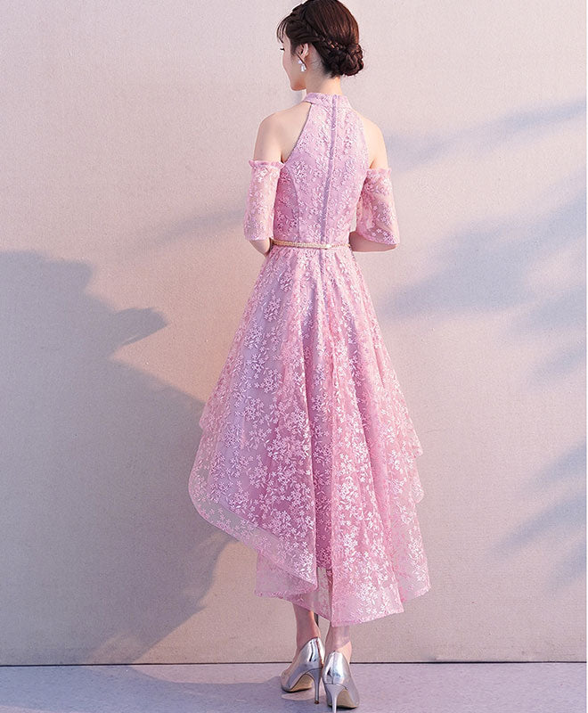 Elegant Pink High Neck Lace Short Prom Dress for Homecoming - Perfect for Formal Dances, Parties & Special Occasions