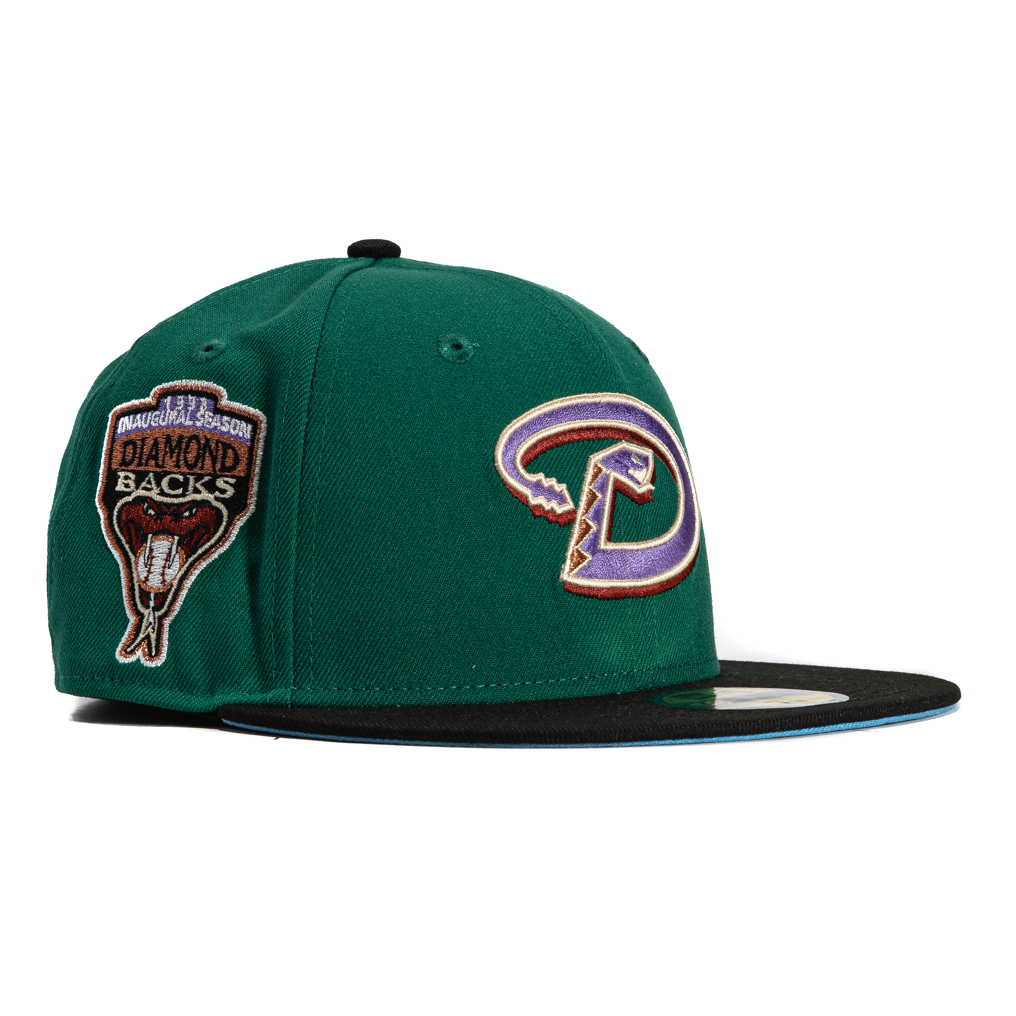 New Era 59Fifty Arizona Diamondbacks MLB Baseball Cap with Inaugural Patch - Green, Black & Purple Snapback Hat for Men - Perfect for Games, Fan Gear & Streetwear Fashion