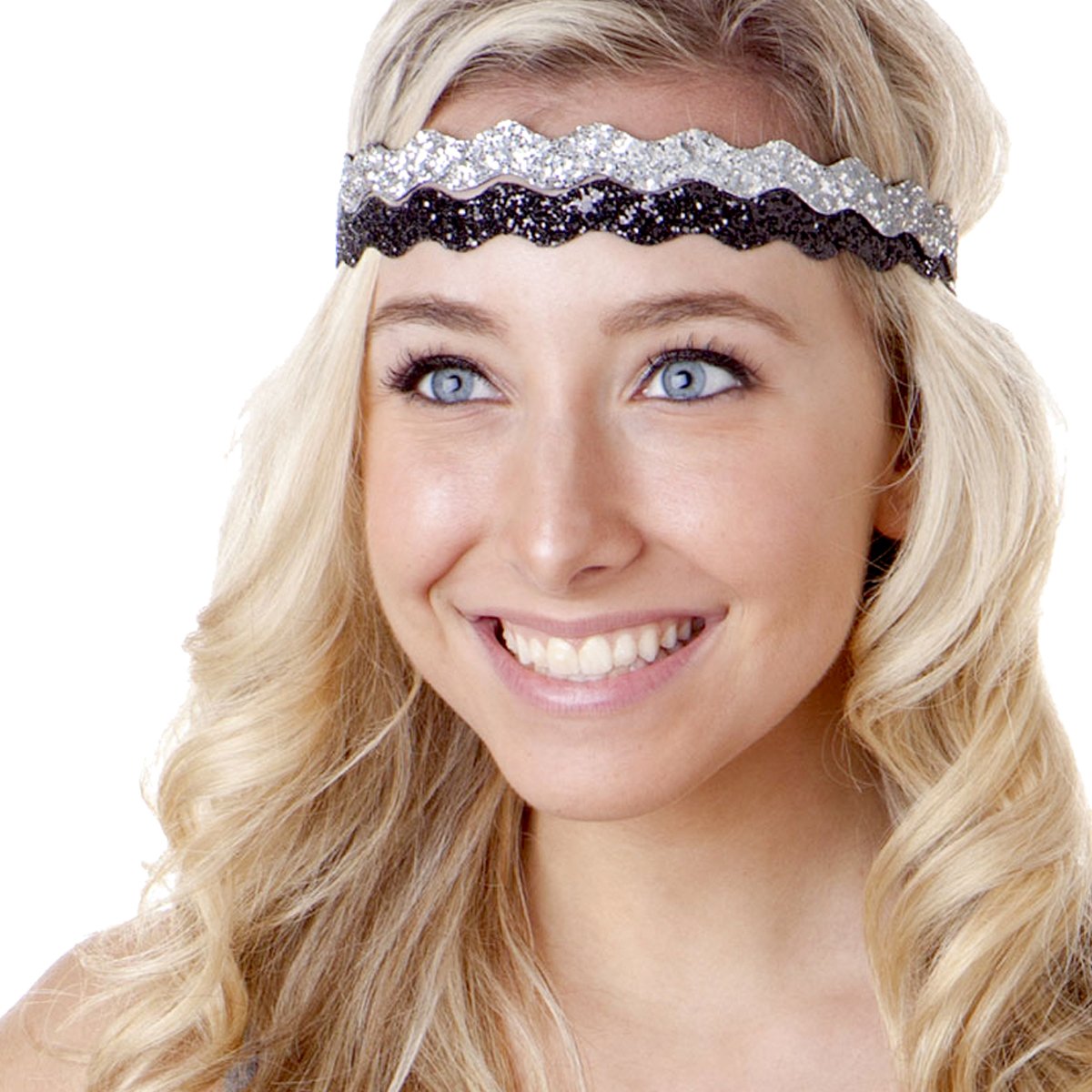 Sparkly Glitter Wave Headbands for Women, Girls & Teens – Adjustable No Slip 3-Pack (Gold/Black/Silver) | Plus Size Fashion Accessories for School, Sports & Everyday Wear