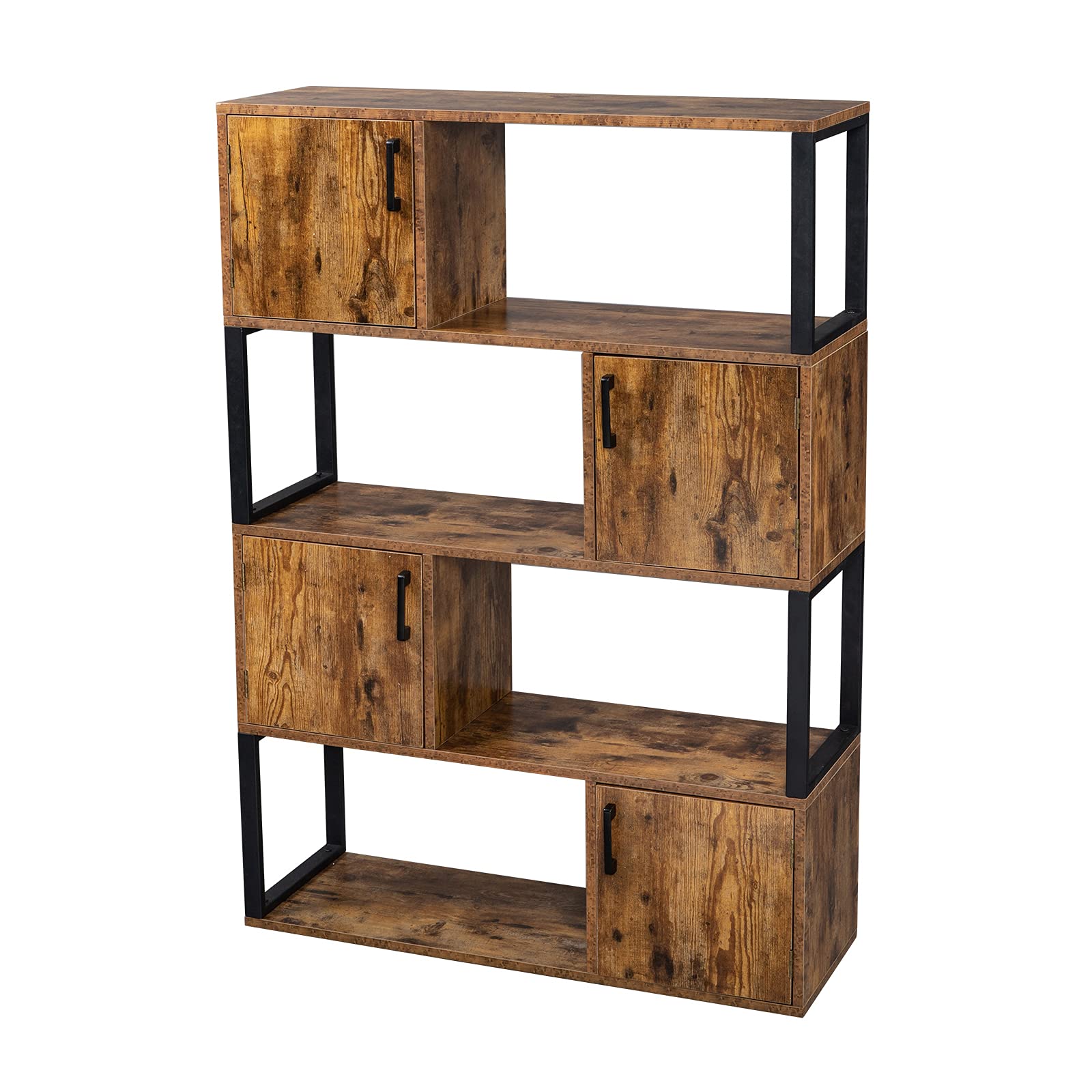 4-Tier Freestanding Bookcase with Storage Cabinets - Multifunctional Bookshelf for Living Room, Office & Bedroom Organization