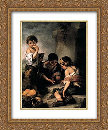 Bartolome Esteban Murillo Young Boys Playing Dice Art Print - 20x24 Gold Ornate Framed Museum Quality with Double Matting - Perfect for Living Room, Study, or Gallery Wall Decor