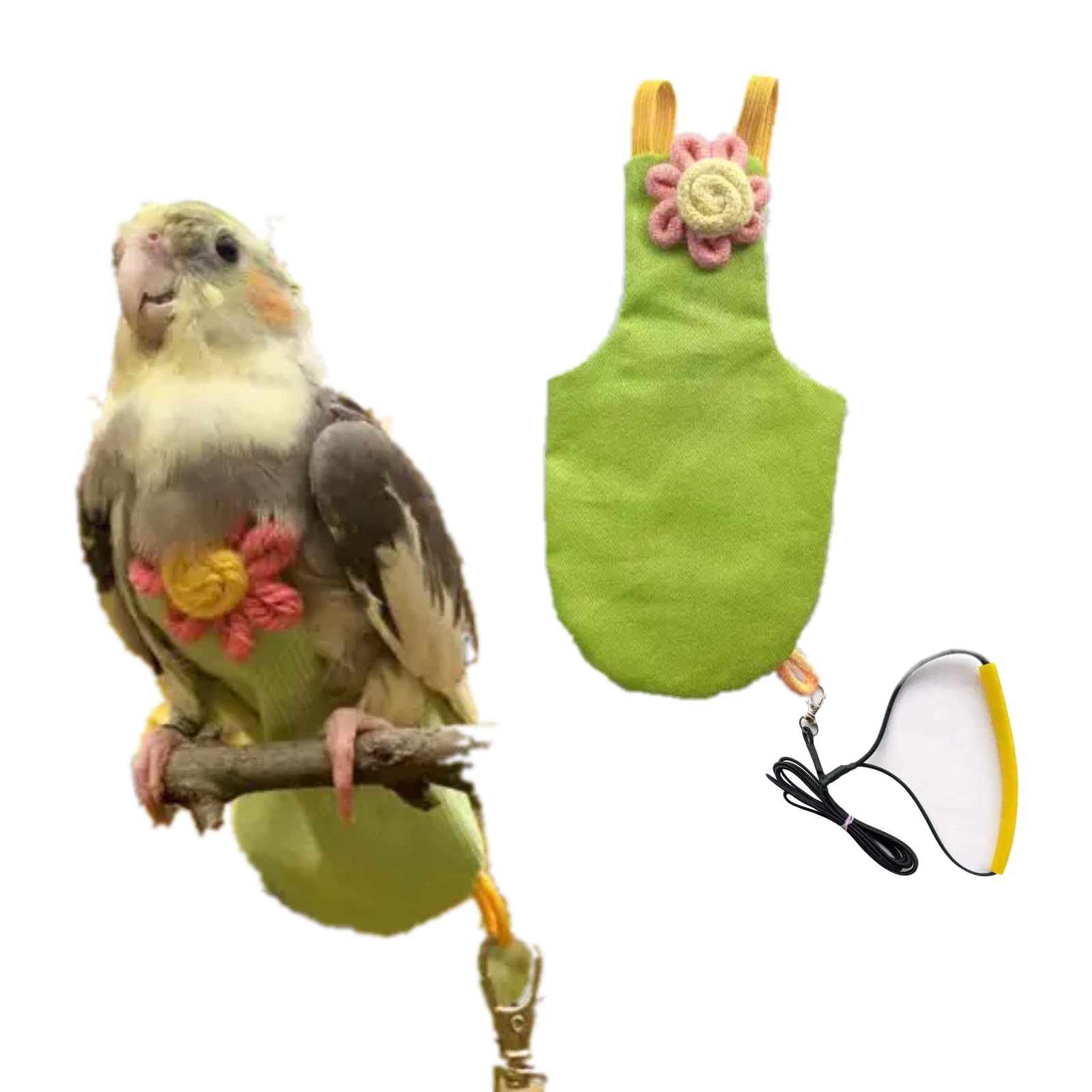 Parrot Diaper Harness Flight Suit with Flying Leash - Bird Training Clothes for Cockatiels & Pet Birds | Medium Green Nappy Suit Liners | Perfect for Outdoor Adventures & Indoor Training