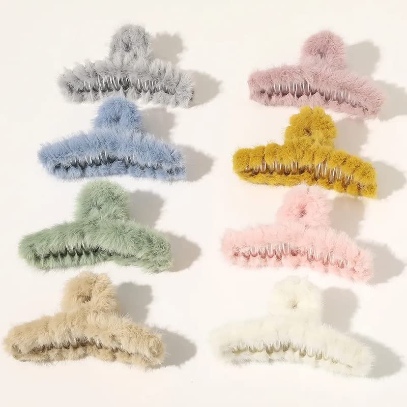 GT Gloptook 6 PCS Faux Fur Hair Claw Clips - Winter Fuzzy Hair Clips for Women & Girls, Large Hair Claws for Thick or Thin Hair, Leopard Print Hair Accessories (Perfect for Parties, Holidays & Everyday Styling)