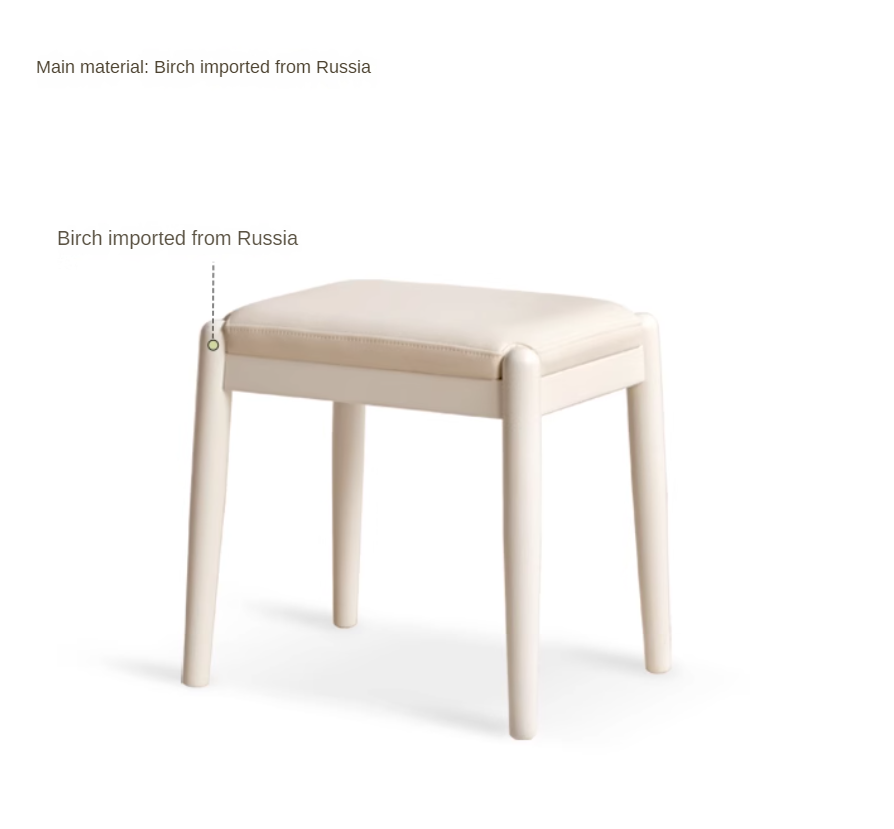 Modern White Birch Solid Wood Makeup Stool - Elegant Vanity Seat for Dressing Table, Bedroom & Bathroom - Perfect for Makeup, Hair Styling & Relaxing