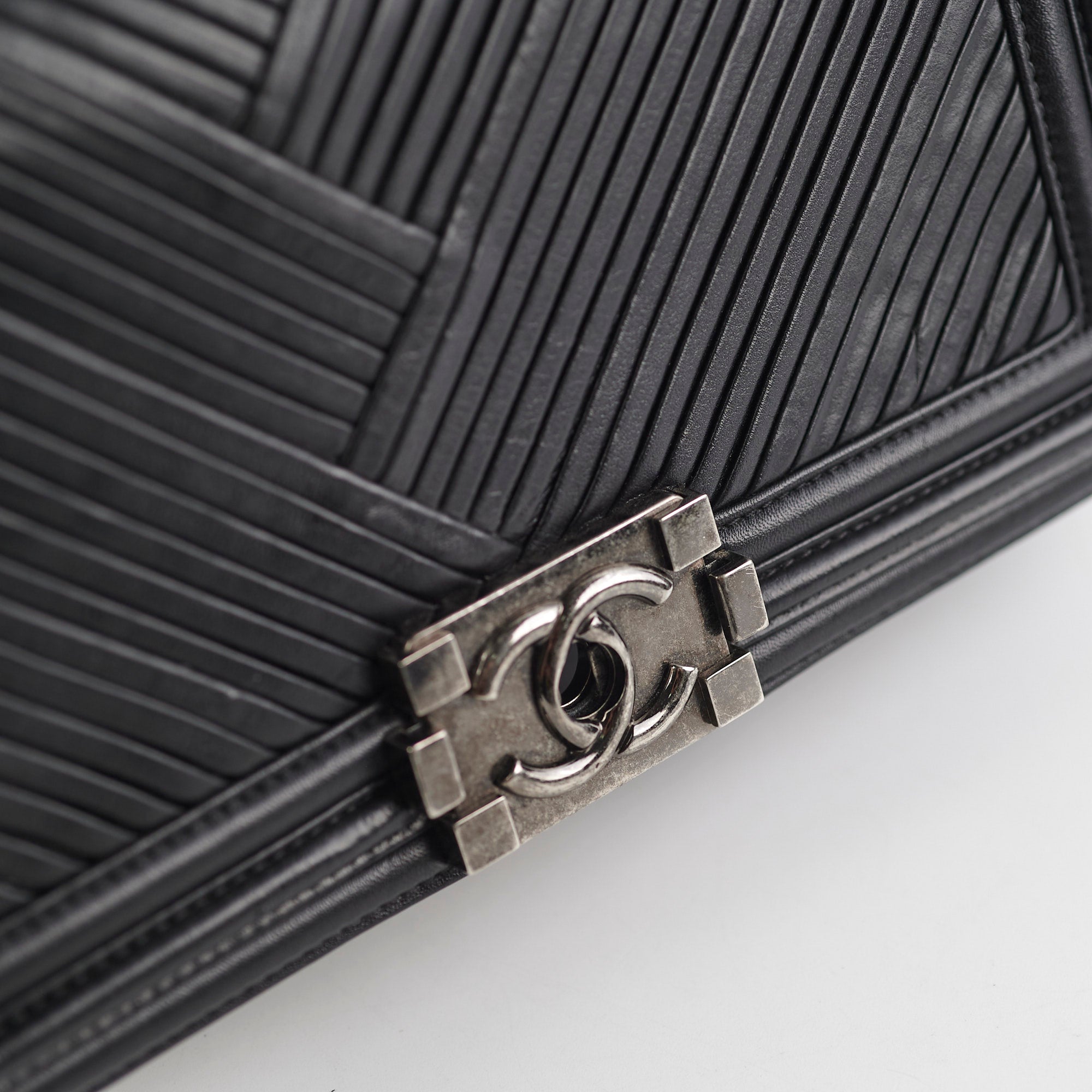 Chanel Old Medium Boy Chevron Black Leather Shoulder Bag - Luxury Designer Handbag for Women, Perfect for Parties, Work & Everyday Use