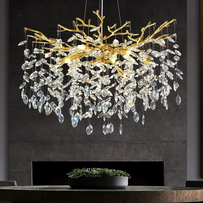 Modern Crystal Tree Branch Chandelier - Elegant LED Lighting Fixture for Dining Room, Bedroom & Living Room Decor - Perfect for Home, Hotel and Wedding Venue Lighting