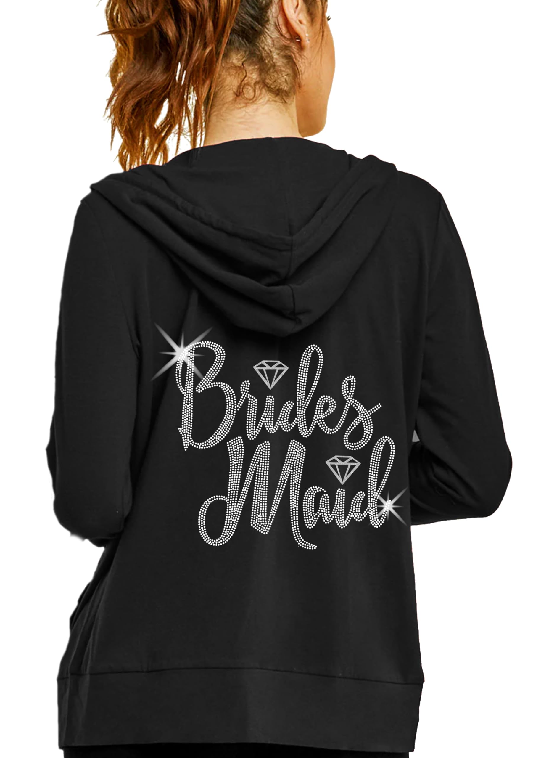Sparkling Rhinestone Bride Sweatshirt - Bride to Be Zip Up Hoodie for Bridal Shower, Bachelorette Party & Spa Day - Comfortable Wedding Party Jacket for Pre-Wedding Celebrations