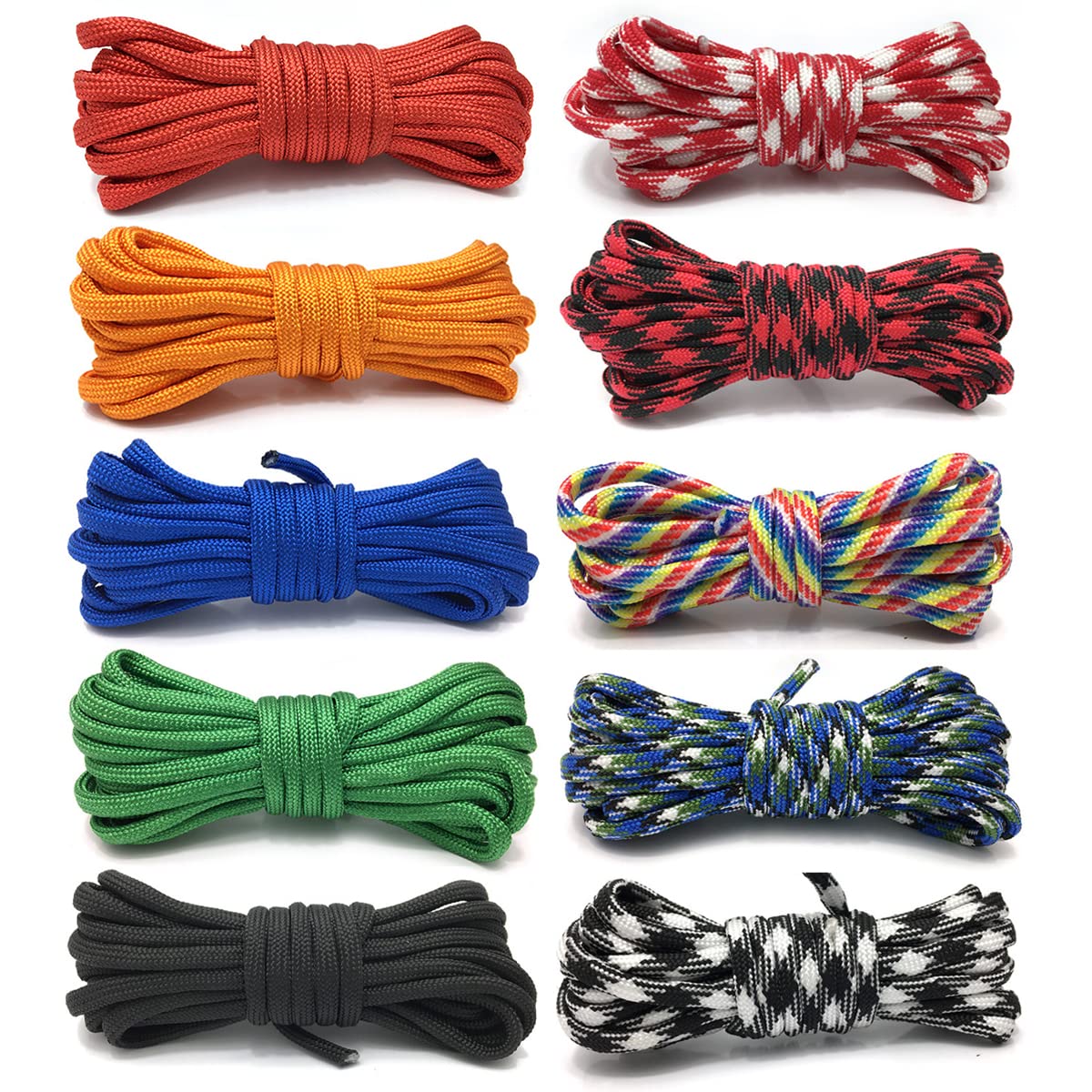 10-Pack 550 Paracord Rope - 10 Colors, 10FT for Survival, Camping & Climbing