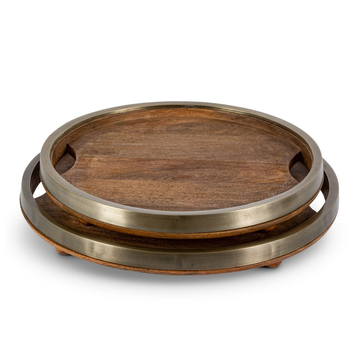 Handmade Mango Wood Round Tray Set - Natural Wood Serving Tray for Coffee Table, Dining, Breakfast in Bed, and Home Decor - Perfect for Entertaining Guests and Organizing Essentials