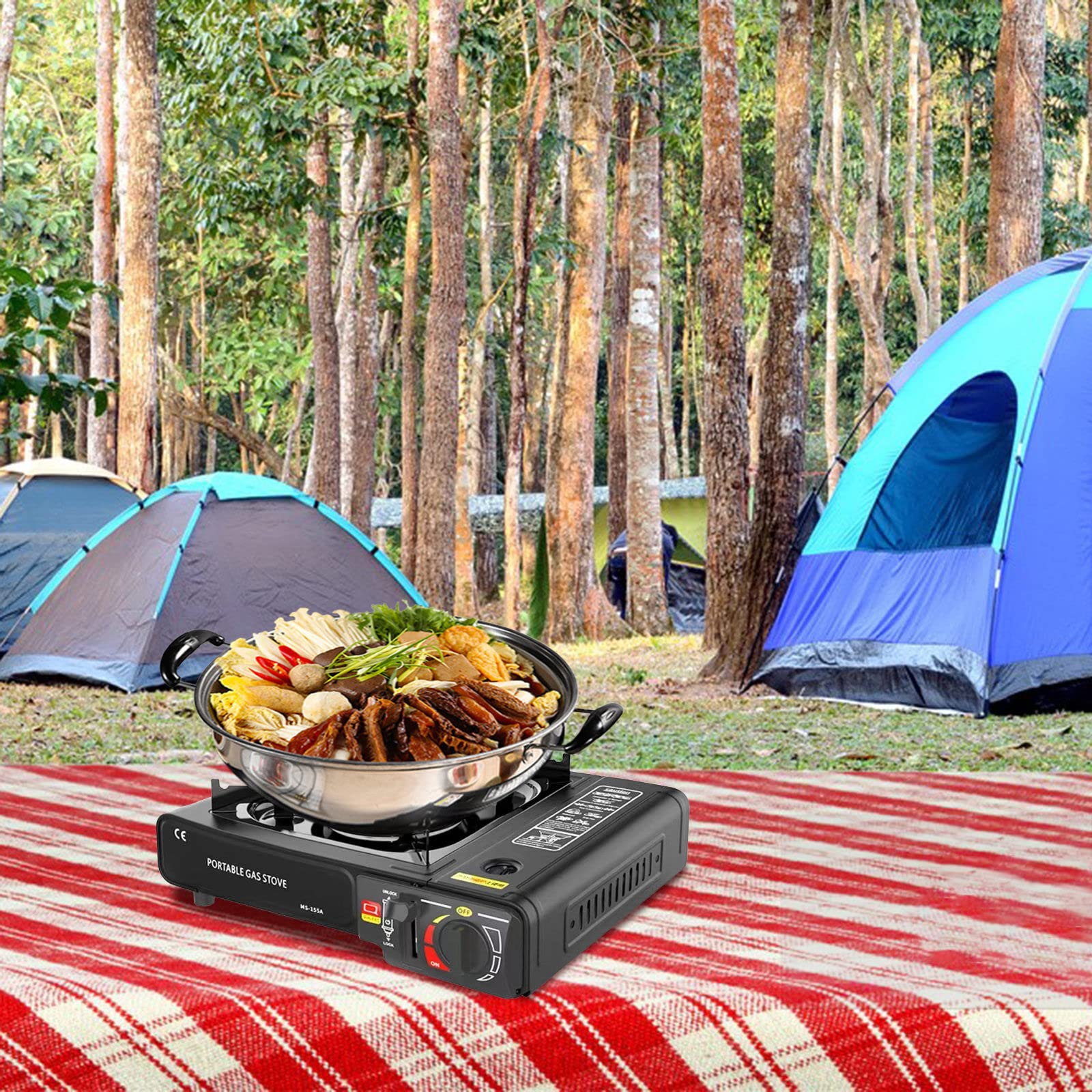 Portable Dual Fuel Camping Stove - Butane & Propane Compatible Outdoor Cooking Stove with Piezo Ignition | Compact Single Burner for Camping, Hiking, Backpacking, Picnics & Emergency Survival Kits | Perfect for RV Trips, Tailgating & Outdoor Adventures