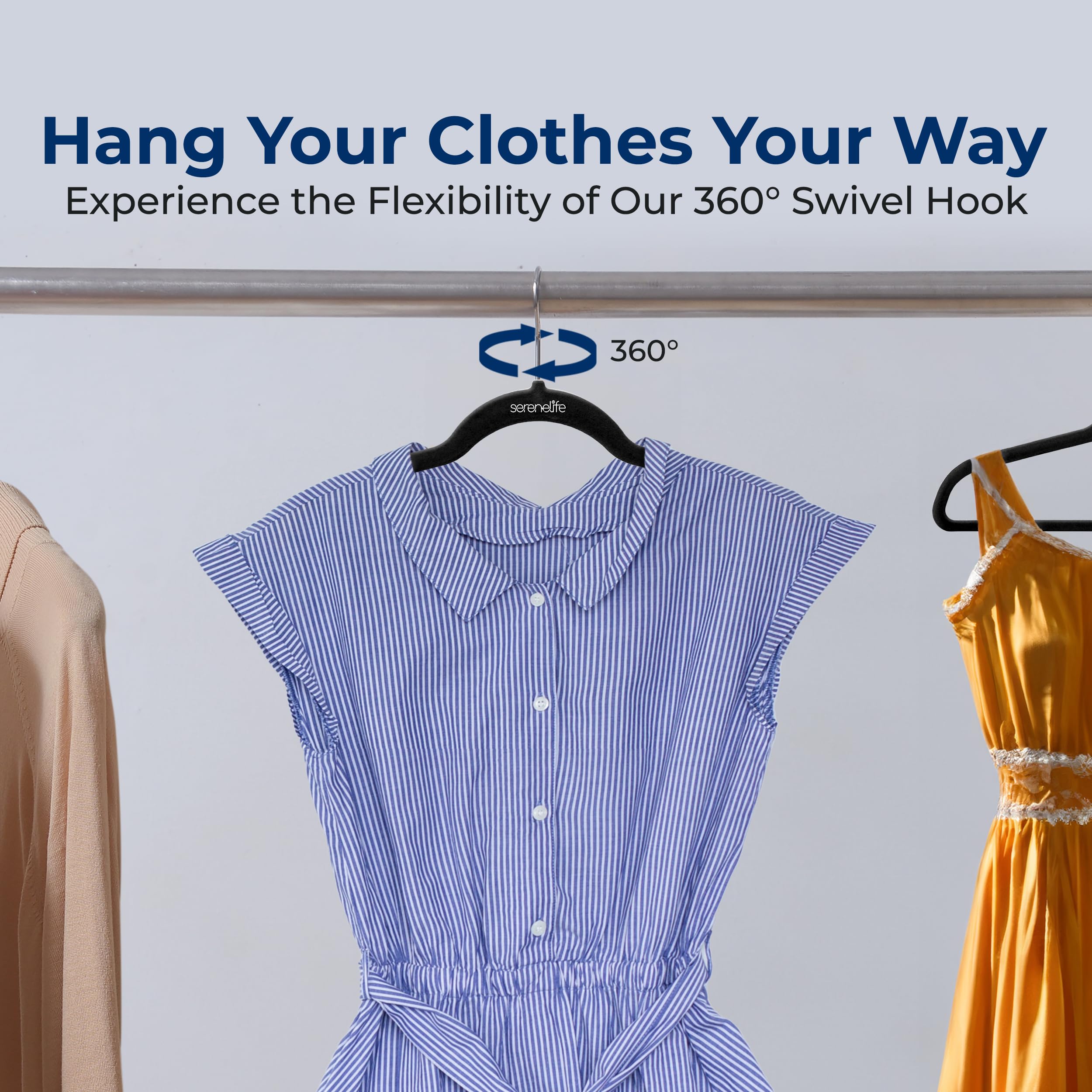 SereneLife 200 Pack Velvet Hangers - Non-Slip Felt Clothes Hangers with 360° Swivel Hook, Space-Saving Ultra-Thin Design for Shirts, Sweaters, Hoodies & Dresses - Perfect for Closet Organization, Retail Stores & Kids Wardrobe
