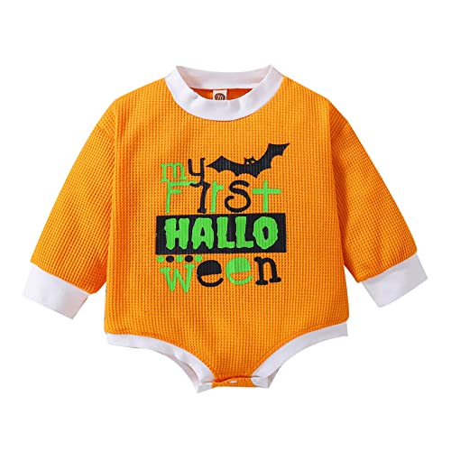 XBKPLO Baby Clothes for Girls & Boys - Cute Halloween Long Sleeve Romper with Cartoon Letter Prints | Soft Infant Outfit for Halloween Parties, Photo Shoots & Daily Wear