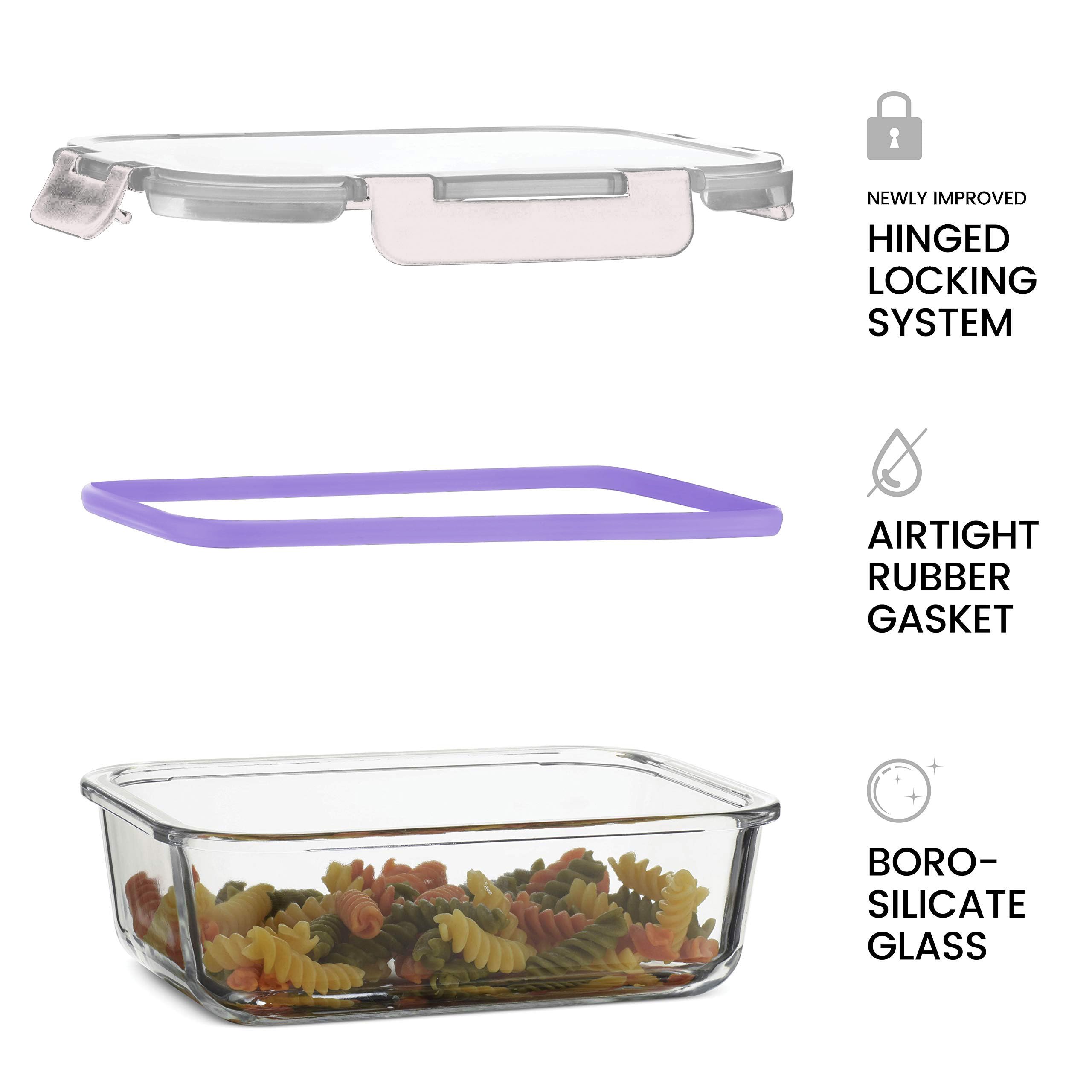 FineDine 28oz Glass Meal Prep Containers - 3-Piece Set, Airtight & Microwave Safe for Snacks, Dips, Lunch Storage