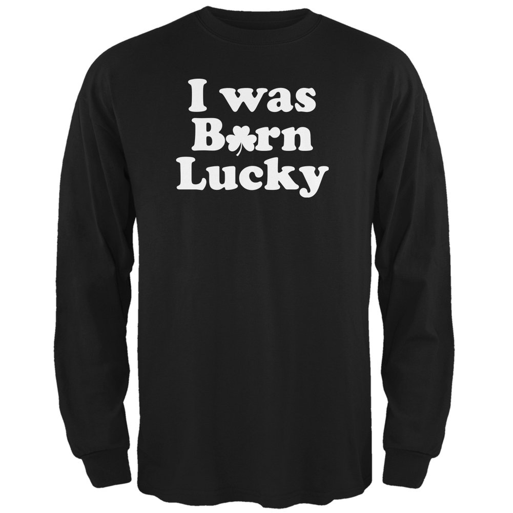 Born Lucky Black Long Sleeve T-Shirt for Men - XL Size | Comfortable Casual Wear for Everyday Outfits & Street Style
