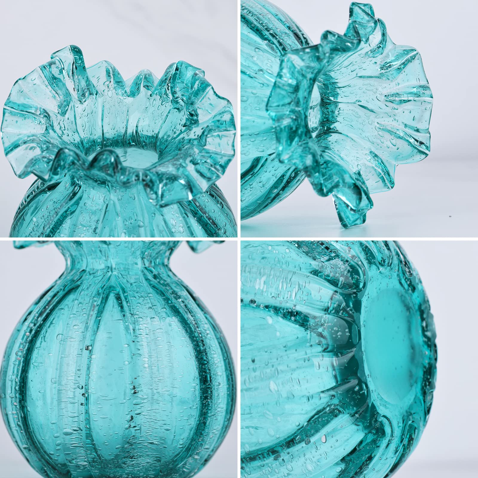 Modern Green Blown Glass Art Vase - Handcrafted Centerpiece for Living Room, Kitchen, Wedding, Dining Table, and Home Decor with Flowers