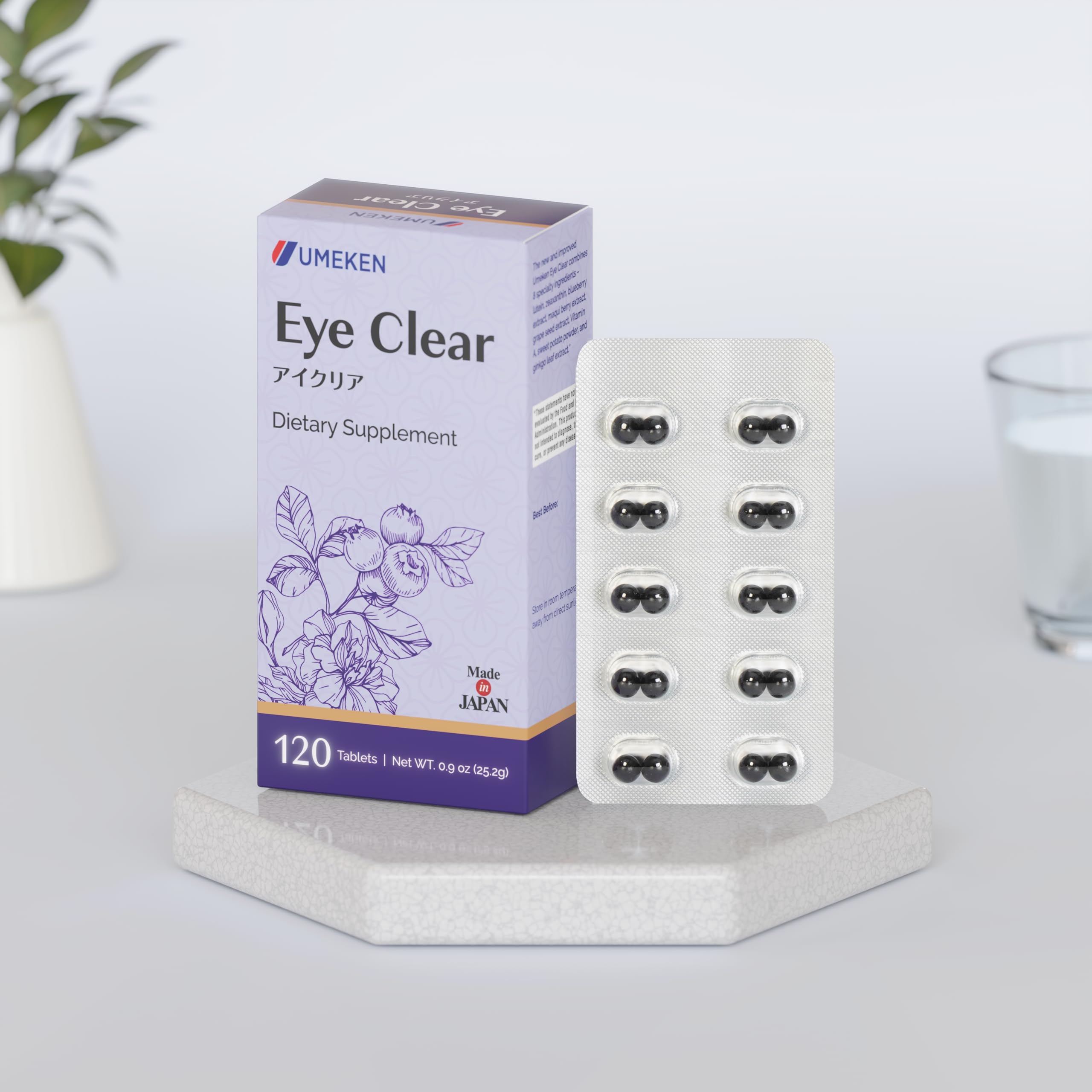 Umeken Eye Clear Dietary Supplement with Blueberry Extract, Lutein & Zeaxanthin | Ginkgo Biloba Vision Support for Adults | Eye Health Vitamins | 240 Tablets (2 x 120) 4 Month Supply | Perfect for Computer Users & Night Driving