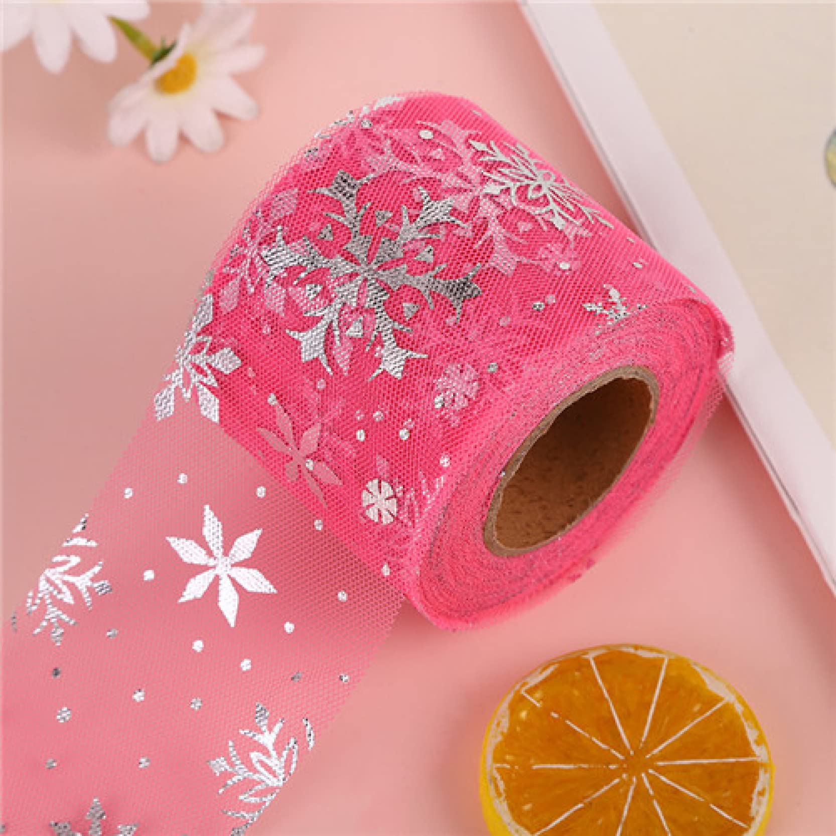 25 Yards Snowflake Printed Tulle Mesh Ribbon - DIY Sewing Fabric for Garments, Hair Clips, Tutu Skirts & Handmade Crafts | Perfect for Christmas Decorations, Wedding Favors, and Gift Wrapping
