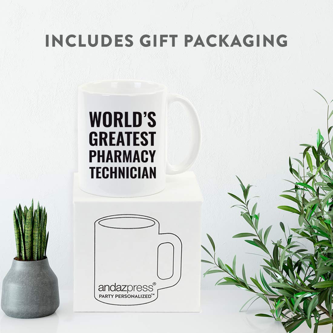11oz Andaz Press Coffee Mug - World's Greatest Pharmacy Technician Gift for Men & Women - Ceramic Drinking Cup for Birthday, Christmas, Graduation - Perfect for Office, Home & Coffee Breaks