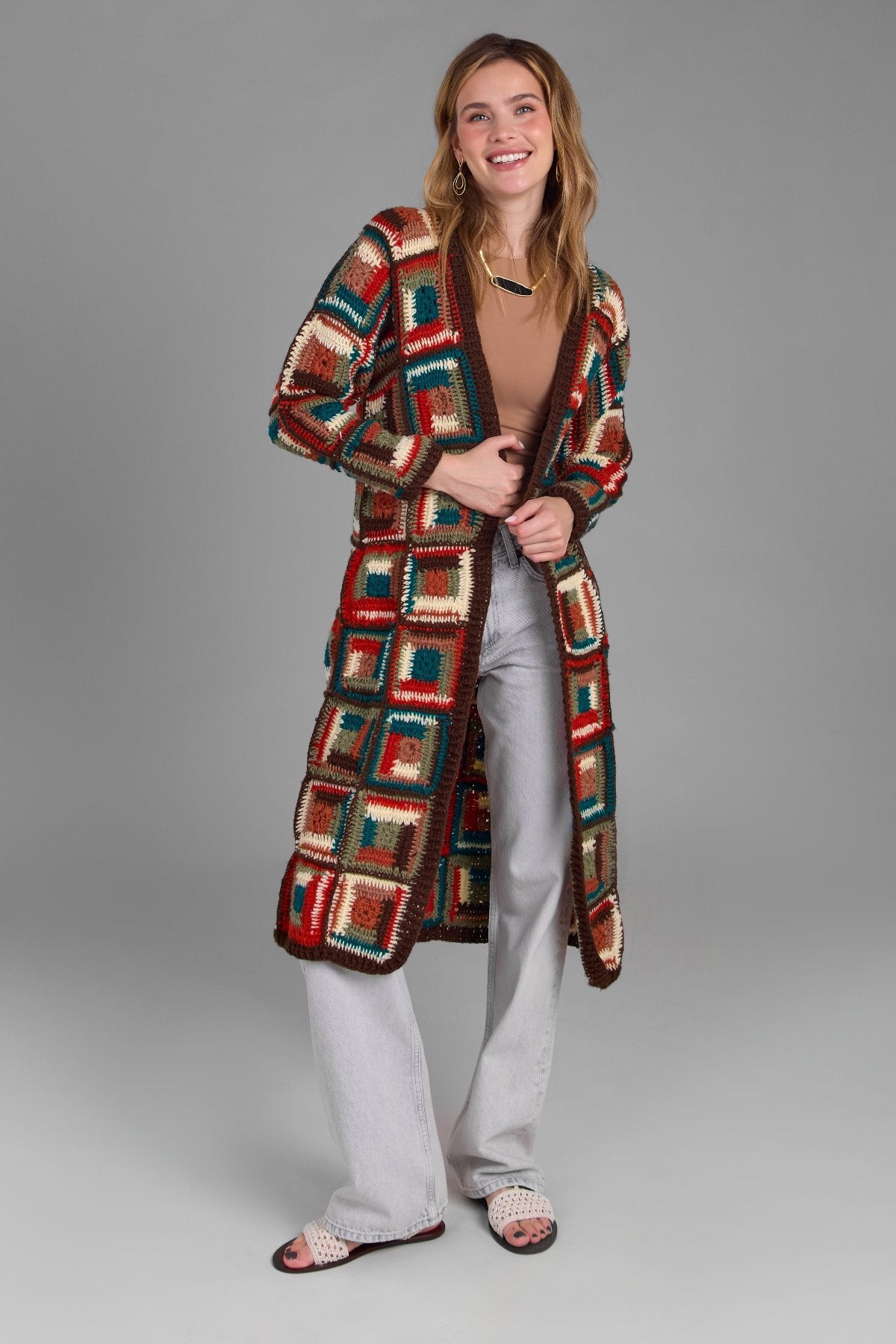 Stylish Crochet Long Cardigan Marrakesh Jacket - Boho Chic Open Front Cover Up for Women - Perfect for Beach, Festival & Casual Outfits
