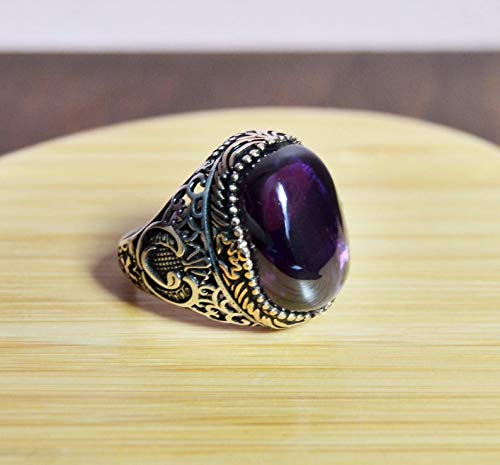 Handmade 925 Sterling Silver Amethyst Ring for Men - Ottoman Style Bohemian Purple Stone Jewelry, February Birthstone Gift for Him - Perfect for Weddings, Anniversaries & Special Occasions