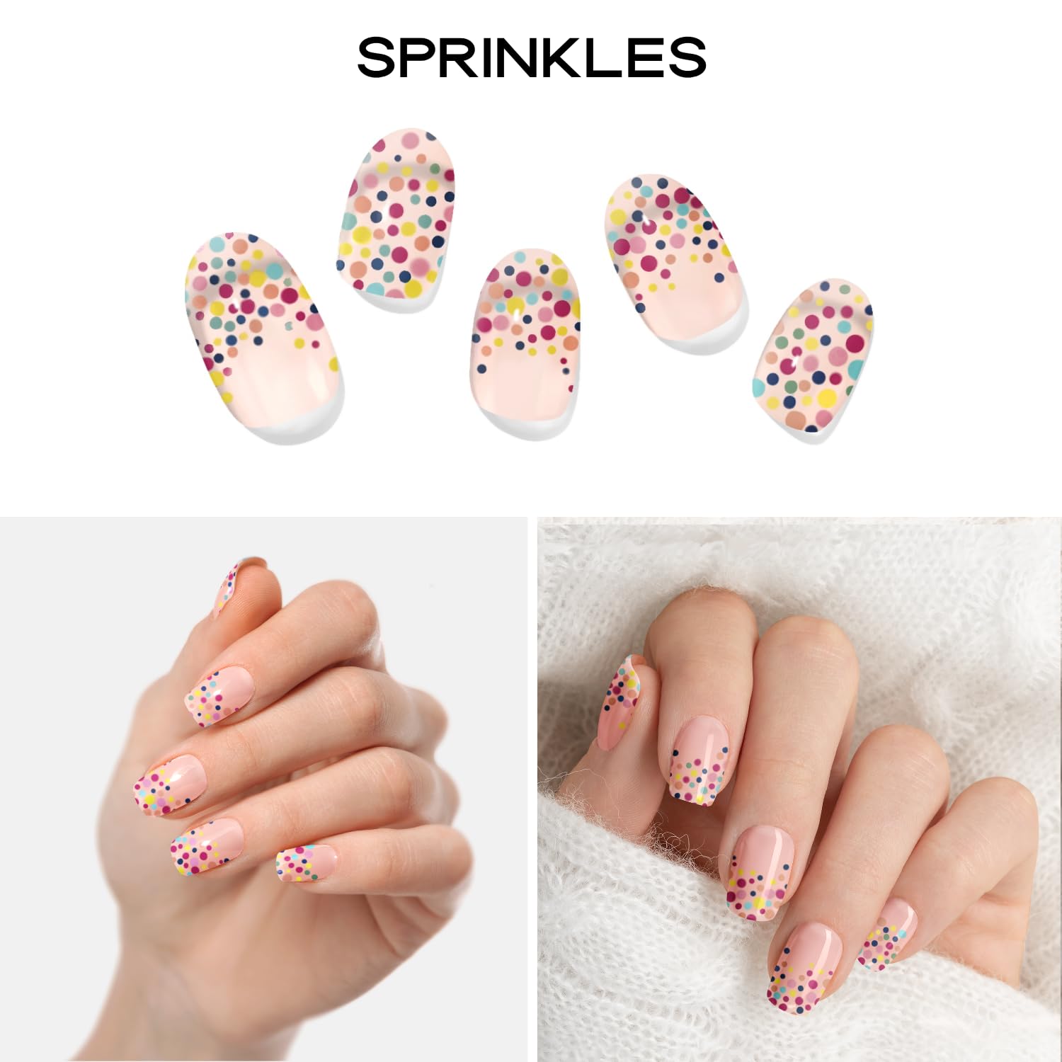 Semi Cured Gel Nail Strips - 20PCS Salon Quality Nail Wraps for Women, Confetti Colorful UV Gel Nail Stickers (UV Light Required) - Perfect for DIY Manicures, Nail Art Designs & Special Occasions