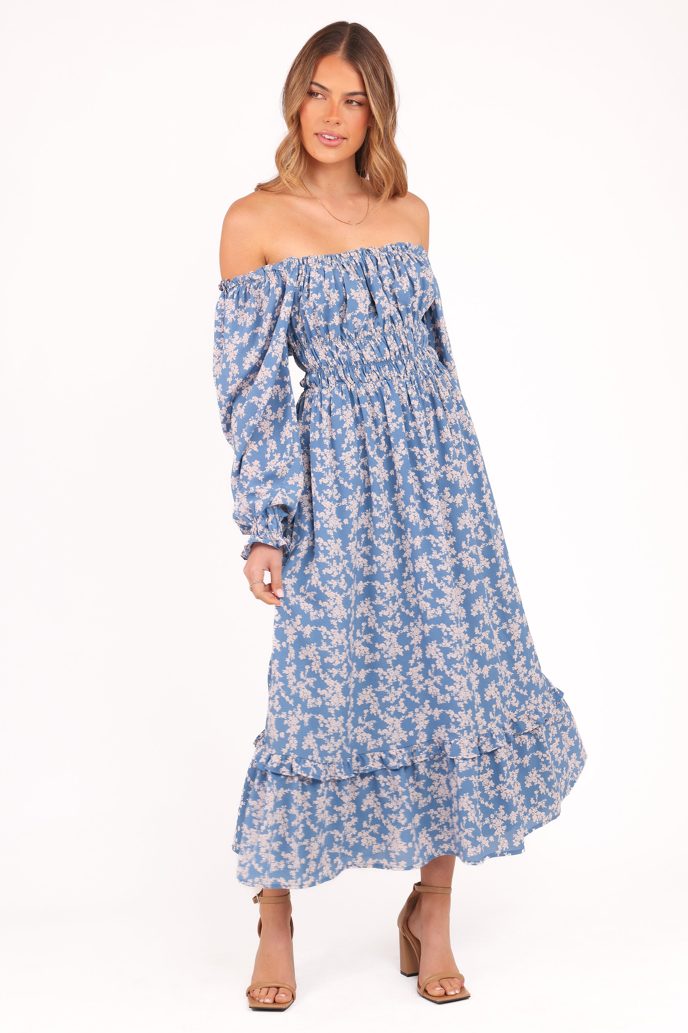 Aine Women's Midi Dress - Blue Floral Print Summer Casual Dress for Beach, Party & Everyday Wear