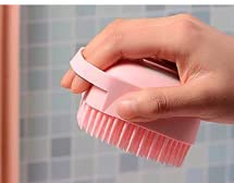Silicone Body Bath Brush with Shampoo Dispenser - Soft Exfoliating Scrubber for Shower & Spa, Gentle Skin Cleansing (Pink) - Perfect for Back Scrubbing, Exfoliation & Luxury Bath Time Relaxation