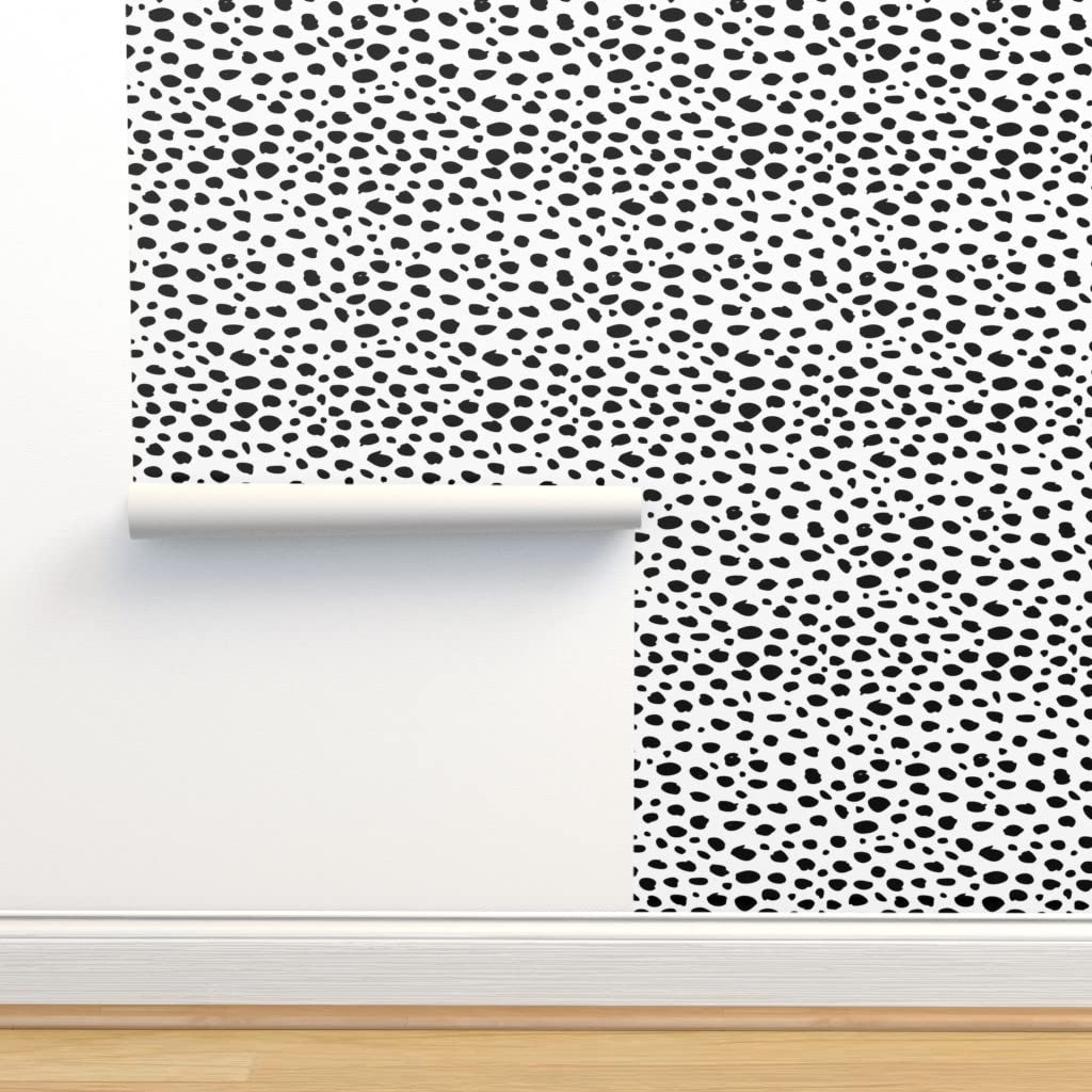 Peel & Stick Removable Wallpaper - 9ft x 2ft Abstract Leopard Dalmatian Dots Black White Animal Print | Scandinavian Style Gender Neutral Decor | Perfect for Nursery, Bedroom, Living Room & Office Walls