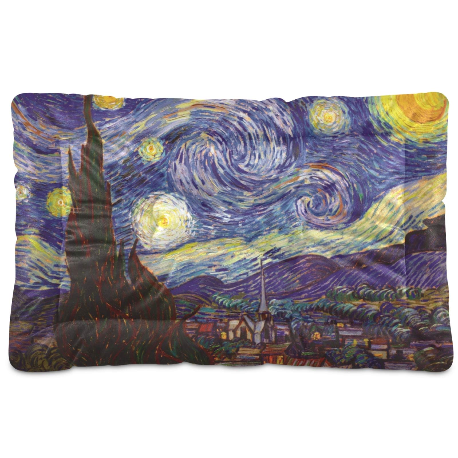 Van Gogh The Starry Night Pet Bed - Ultra Soft Rectangle Dog & Cat Bed for Small Medium Pets (24x18in) | Calming Comfort Bed for Puppies, Kittens | Perfect for Living Room, Bedroom & Pet Travel