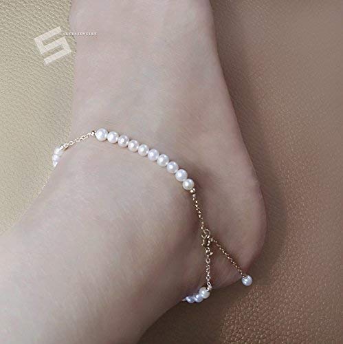 AAA Grade Delicate Cultured Pearl Anklet with 14K Gold Filled Clasp - Elegant Pearl & Gold Ankle Bracelet for Women - Perfect for Weddings, Parties & Special Occasions