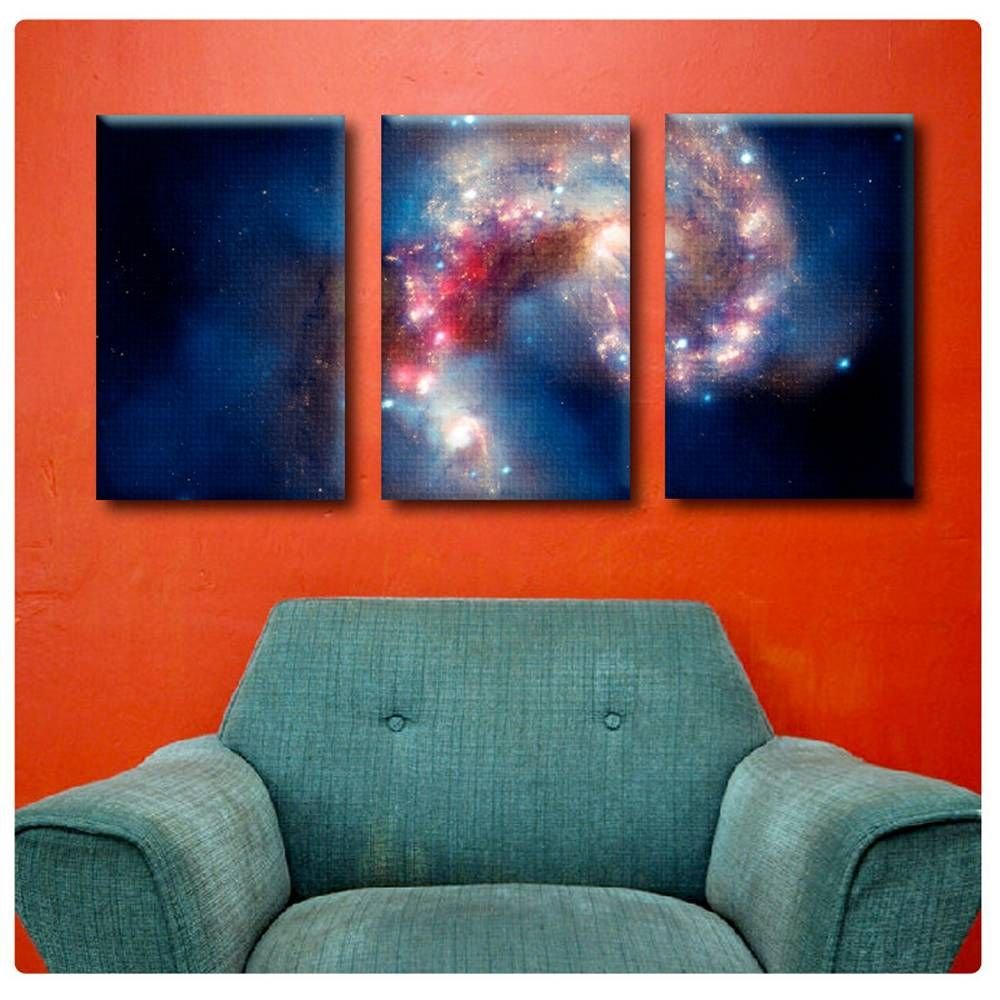 NASA Hubble Telescope Space Galaxy 3-Panel Canvas Wall Art - 27