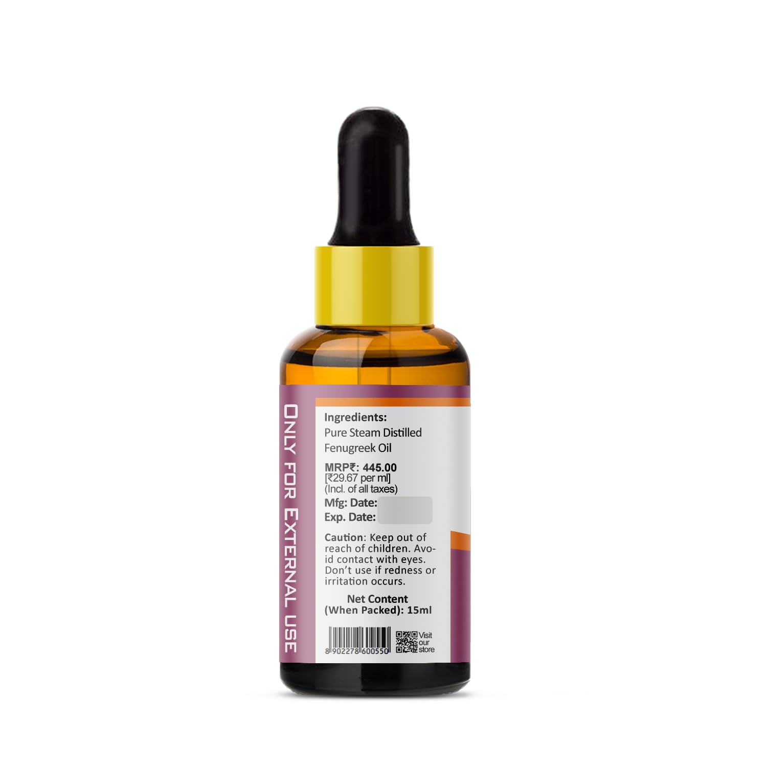 Pure Fenugreek Oil - Cold Pressed for Aromatherapy, Skin & Hair Care - 15ml