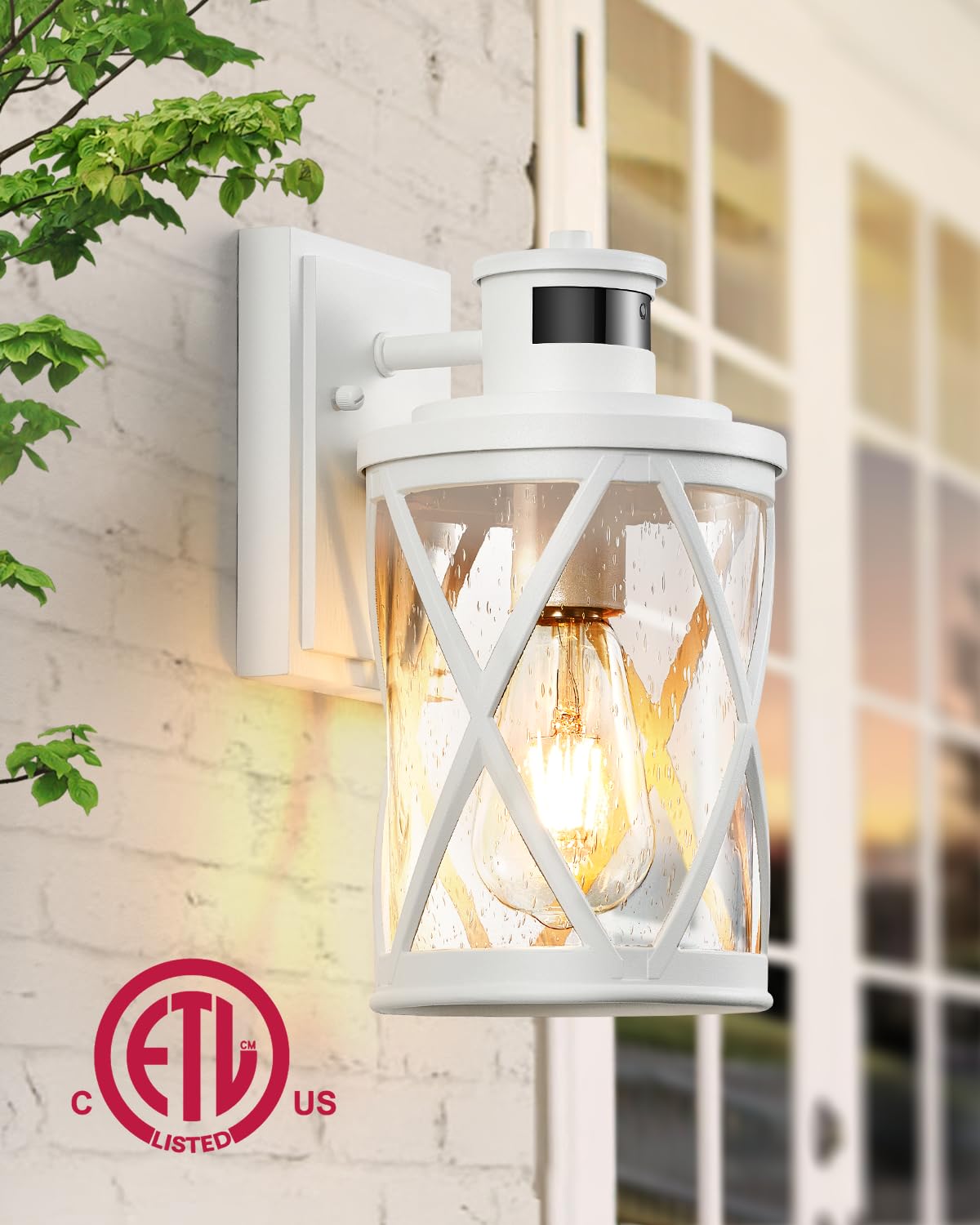 VIANIS 2 Pack Outdoor Motion Sensor Lights, Waterproof & Anti-Rust White Exterior Lighting Fixtures with Dusk to Dawn Feature - Perfect for House Porch, Doorway, Garage, and Garden Security Lighting