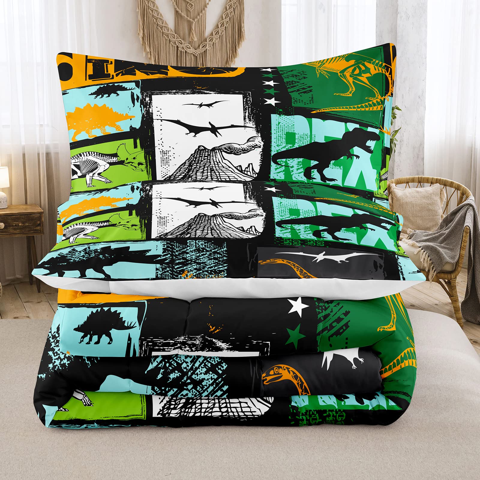 Bodhi Queen Size Teen Comforter Set with Pillowcases - Kids Dinosaur Bedding Set for Boys & Girls | Soft & Cozy Duvet Cover for Kids Room Decor, Dinosaur Theme Bedroom Set