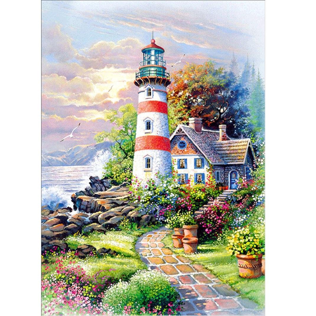 Callm DIY 5D Diamond Painting by Number Kit - Dream Catcher Butterfly Lighthouse Diamond Embroidery Art Craft for Home Wall Decor | Complete Cross Stitch Kit with Drills | Perfect for Stress Relief, Gift Giving & Living Room/Bedroom Decoration (Lighthouse Design)