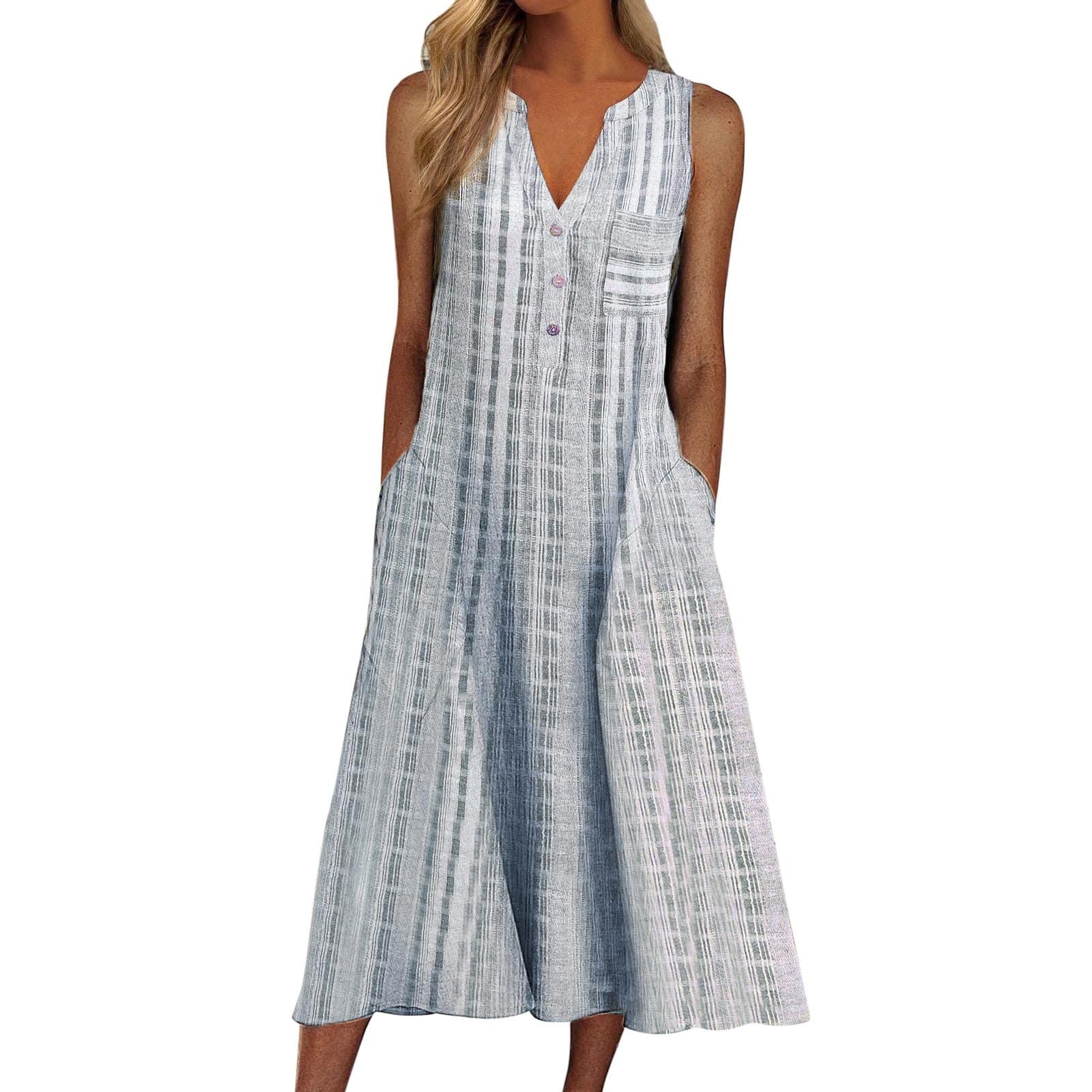 Women's Casual Summer Dress - Gradient Print V-Neck Sleeveless Loose Fit Beach Dress | Perfect for Vacation, Beach Party & Summer Outings
