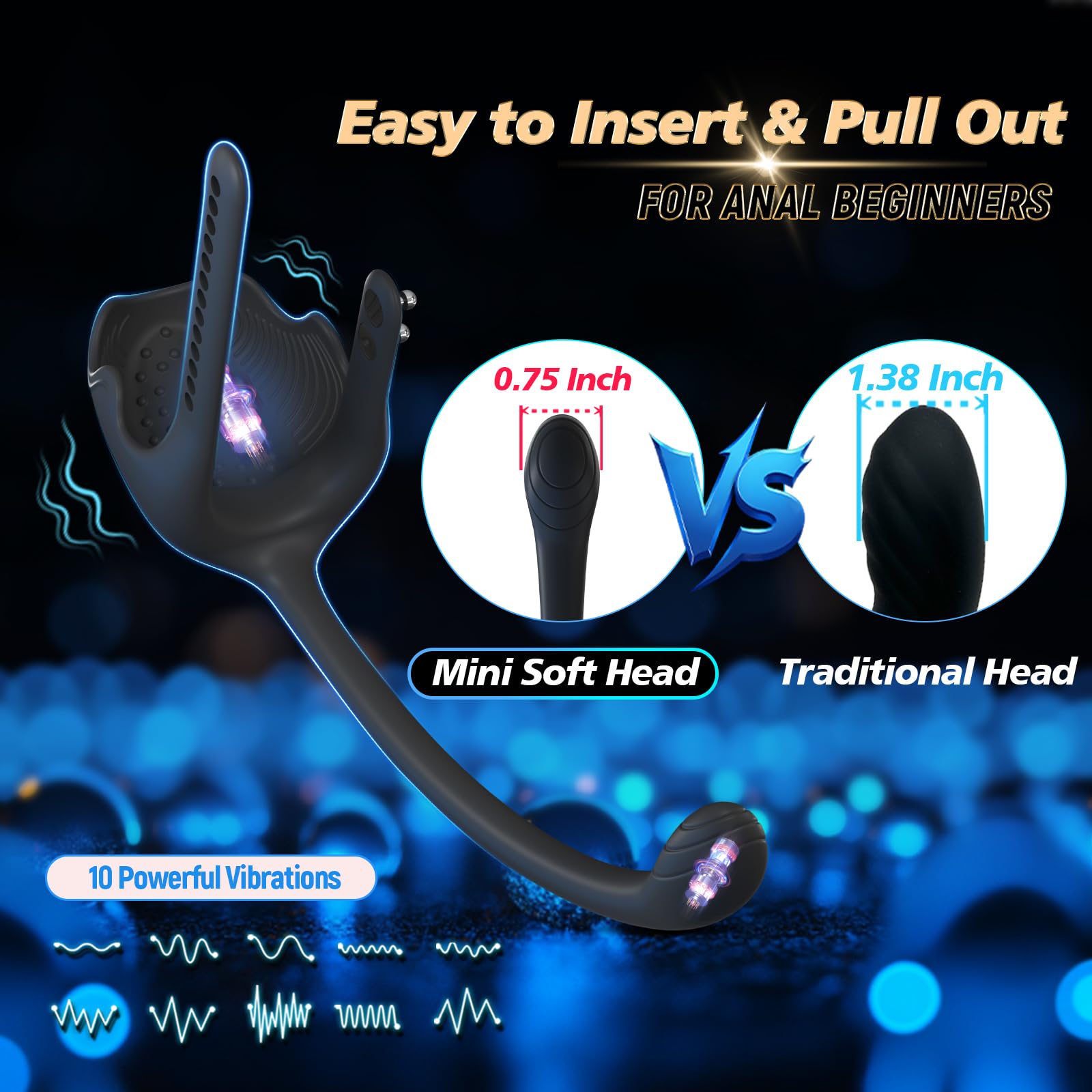 Adjustable Vibrating Cock Ring with Anal Stimulator & Remote Control - Prostate Massager & Testicle Taint Vibrator for Men - Couples Adult Sex Toy for Enhanced Intimacy & Pleasure - Perfect for Bedroom Play & Sensual Exploration