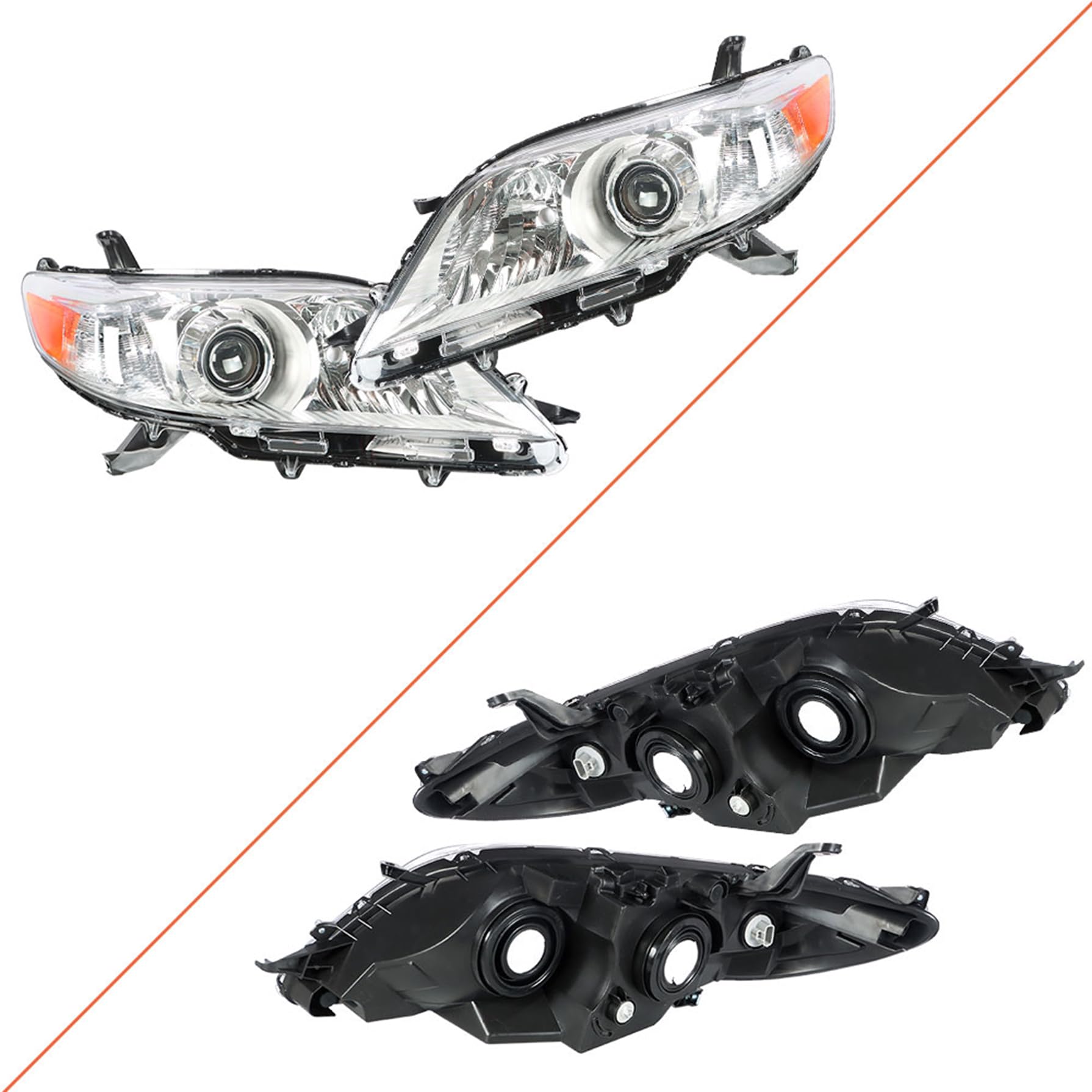 GXYWADY Halogen Headlights Assembly Replacement for Toyota Sienna 2011-2018 - Left & Right Headlamps Pair (Driver & Passenger Side) | Perfect for Night Driving & Enhanced Visibility
