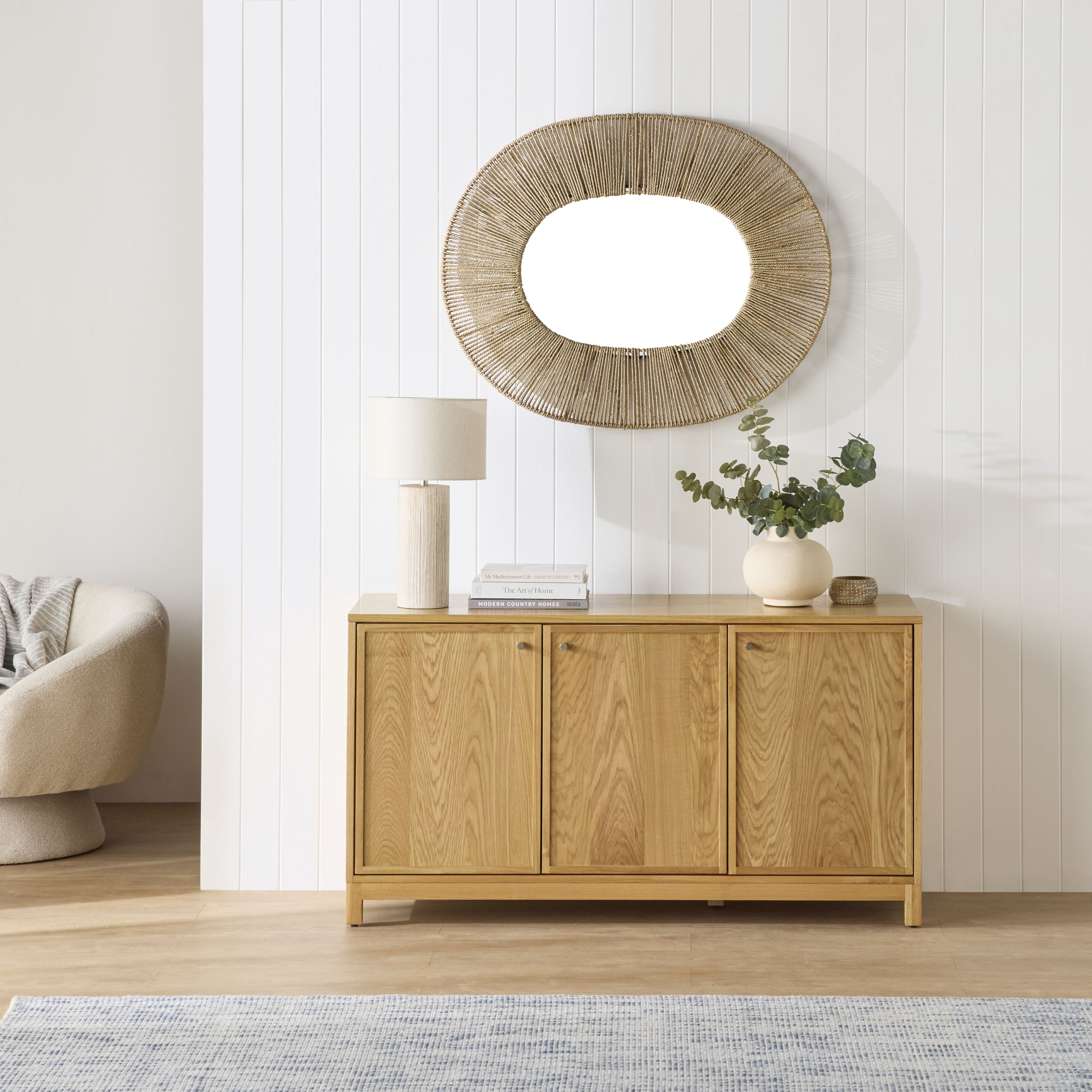 Avalon 3-Door Sideboard Cabinet in Light Oak - Stylish Storage Solution for Dining Room, Living Room & Entryway