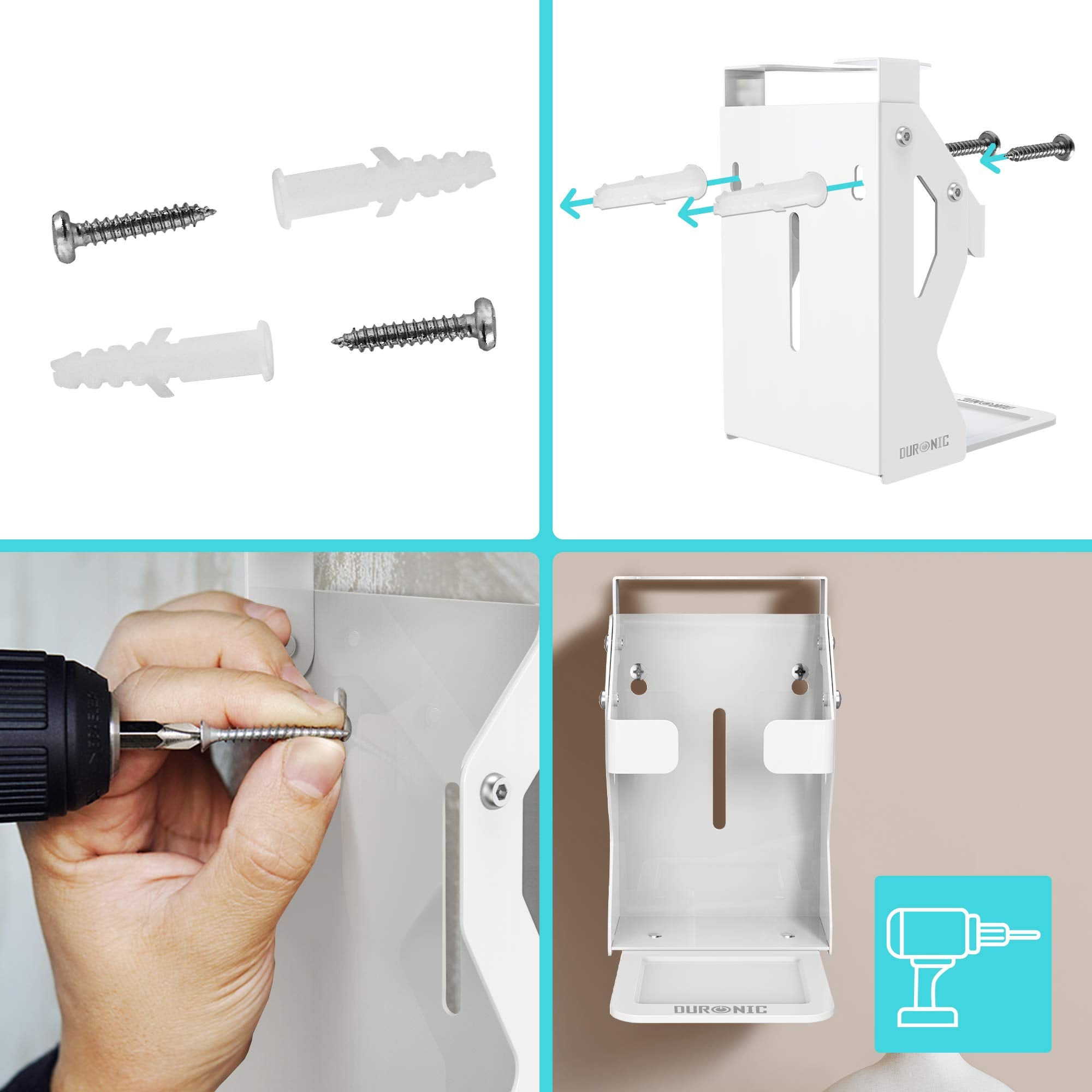 Duronic STW S1L Wall Mounted Hand Sanitizer Dispenser with Drip Tray - Holds 1L S1000ML Pump Bottle | Anti-Theft Locking System | Easy Installation for Homes, Offices & Public Spaces