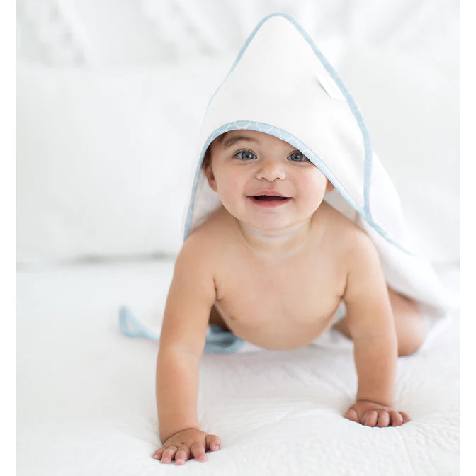 Terry Velour Hooded Baby Towel - Mini Mod Circles Trim, Pastel Blue (BGB 0057) | Soft Absorbent Bath Towel for Newborns & Toddlers | Perfect for Bath Time, Swimming & Beach