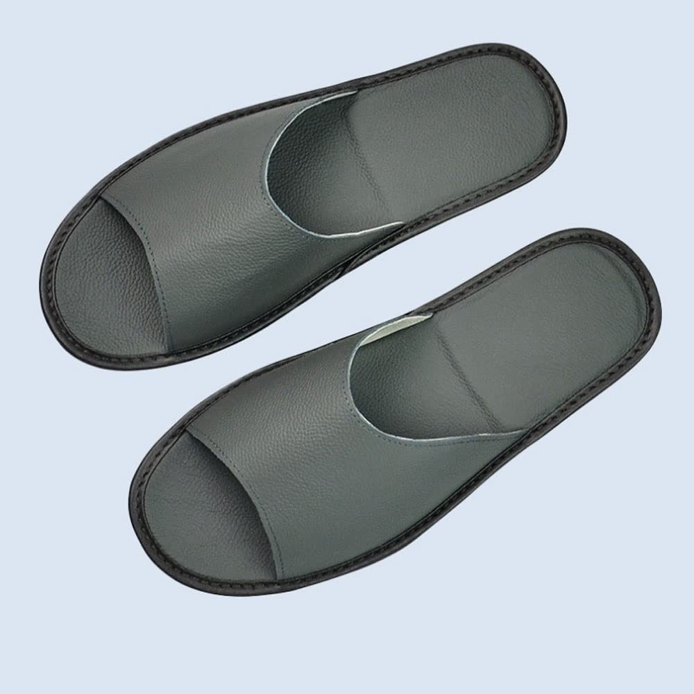 Premium Cowhide Leather House Slippers for Men & Women - Breathable Comfort for Wooden Floors, Indoor/Outdoor Use (Color: Brown, Size 44/45) - Perfect for Home, Office & Relaxation